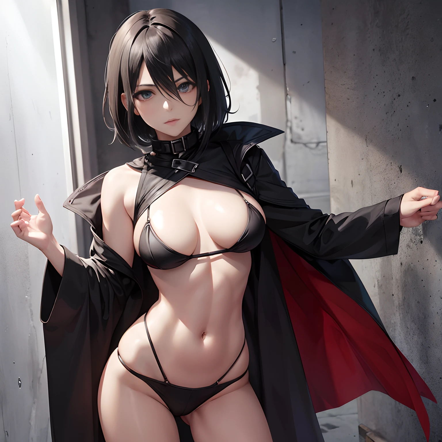 Imagen de cuerpo completo de mikasa Ackerman con minifalda