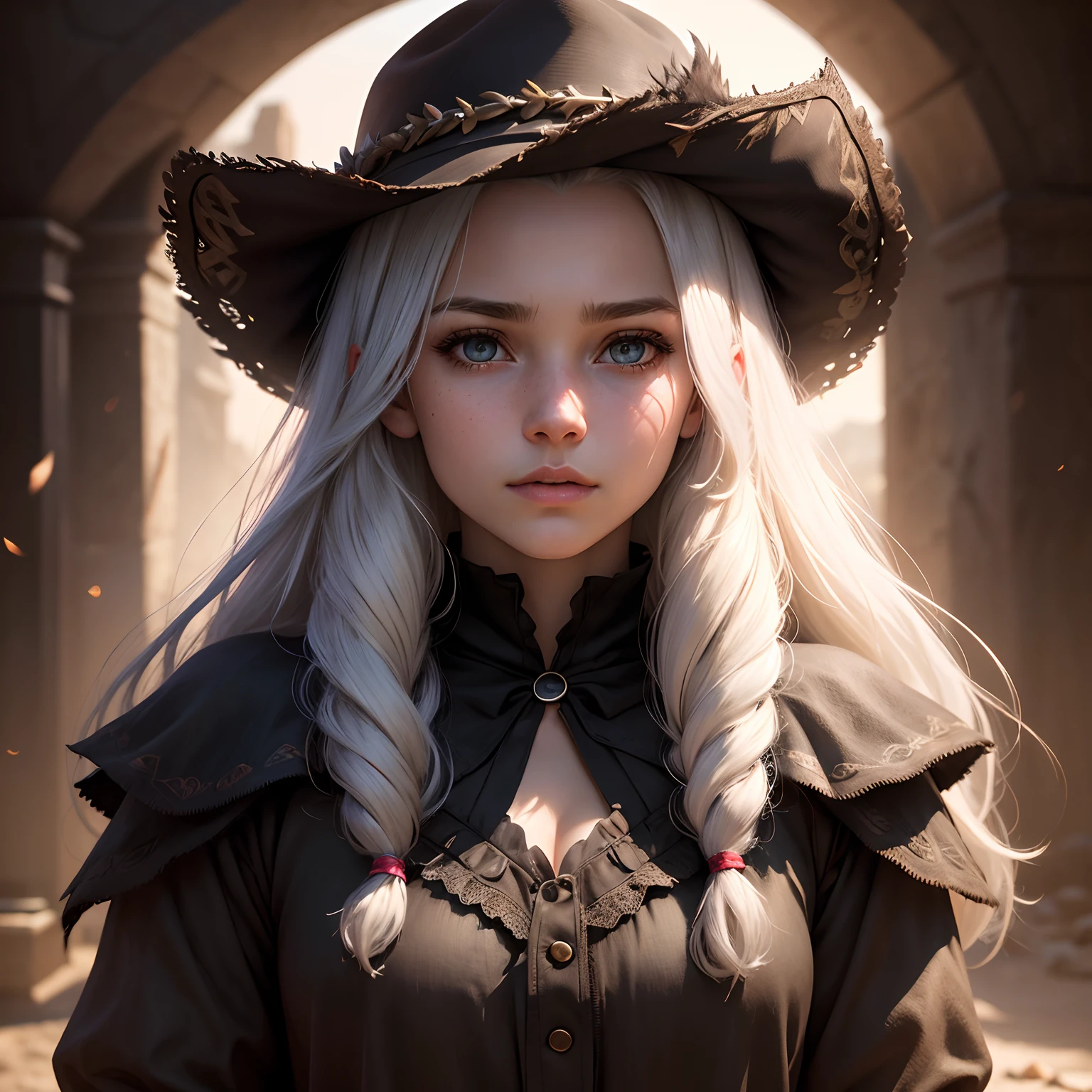 Hyperrealist portrait of a girl ,fantasy art, photo realistic, dynamic lighting, artstation, poster, volumetric lighting, very detailed faces, 4 k, award winning,, 1girl, in the dark, deep shadow, low key,cowboy shot,(official clothing:1.4) ,long hair,white hair,