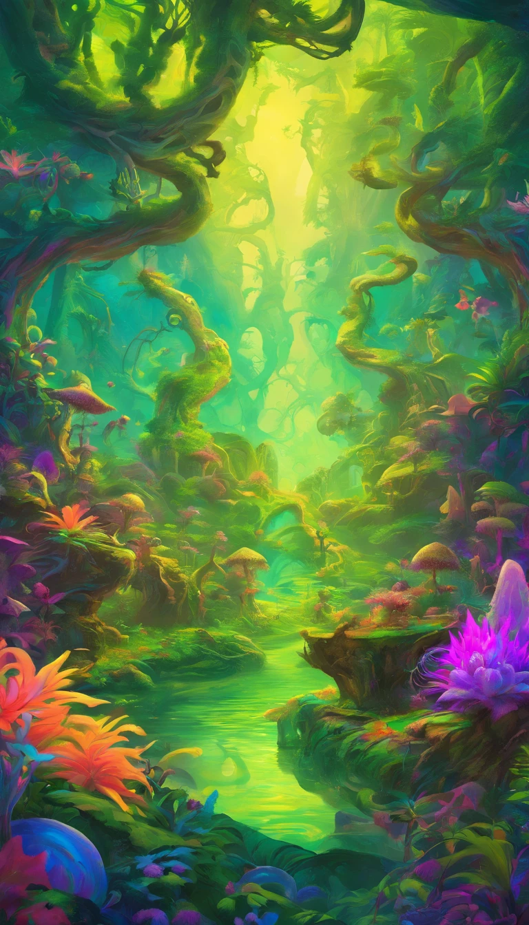 (2 pictures of cute Na'vi kids Tucker and Kelly），Have fun in the forests of the planet Pandora， (Tucker and Keeley: 1.5), (The tree of the soul of the Na'vi: 1.0)
（The purple light of the soul tree seed floated）magical concept art, lush alien landscape, Alien Jungle Rich and diverse lush alien worlds,  
alien forest in background, avatar landscape, Alien Paradise, concept art magical highlight, concept art stunning atmosphere, Strange alien forest