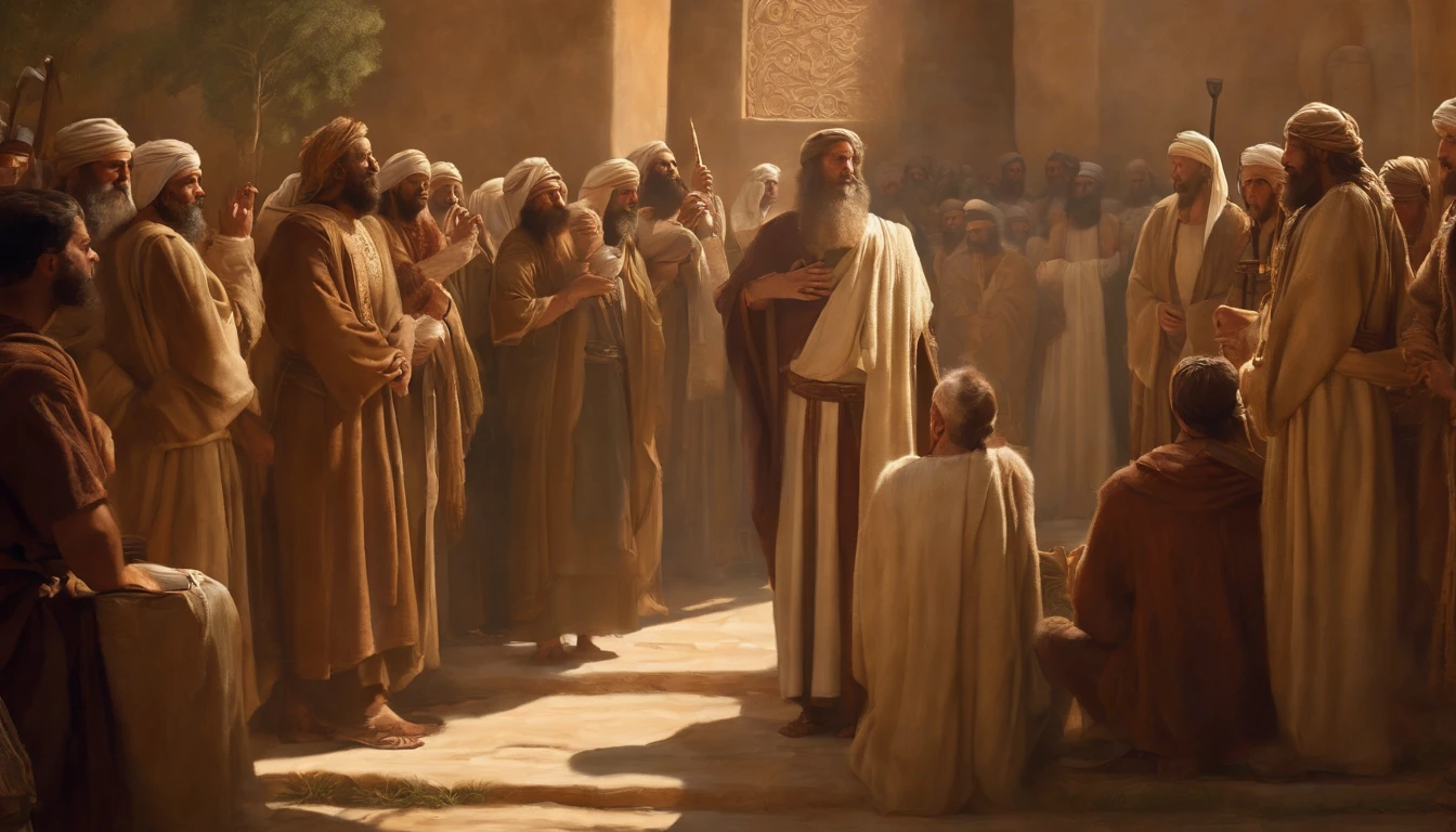 A painting of jesus standing in front of a group of people - SeaArt AI