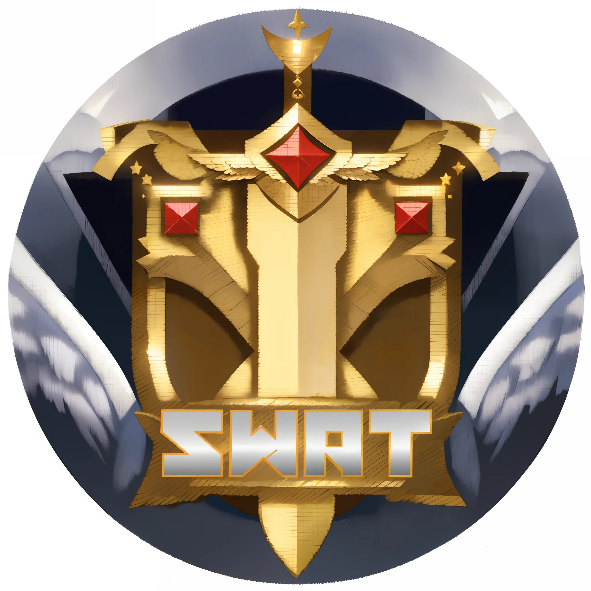 The Golden Shield，He has three swords and wings，medal,