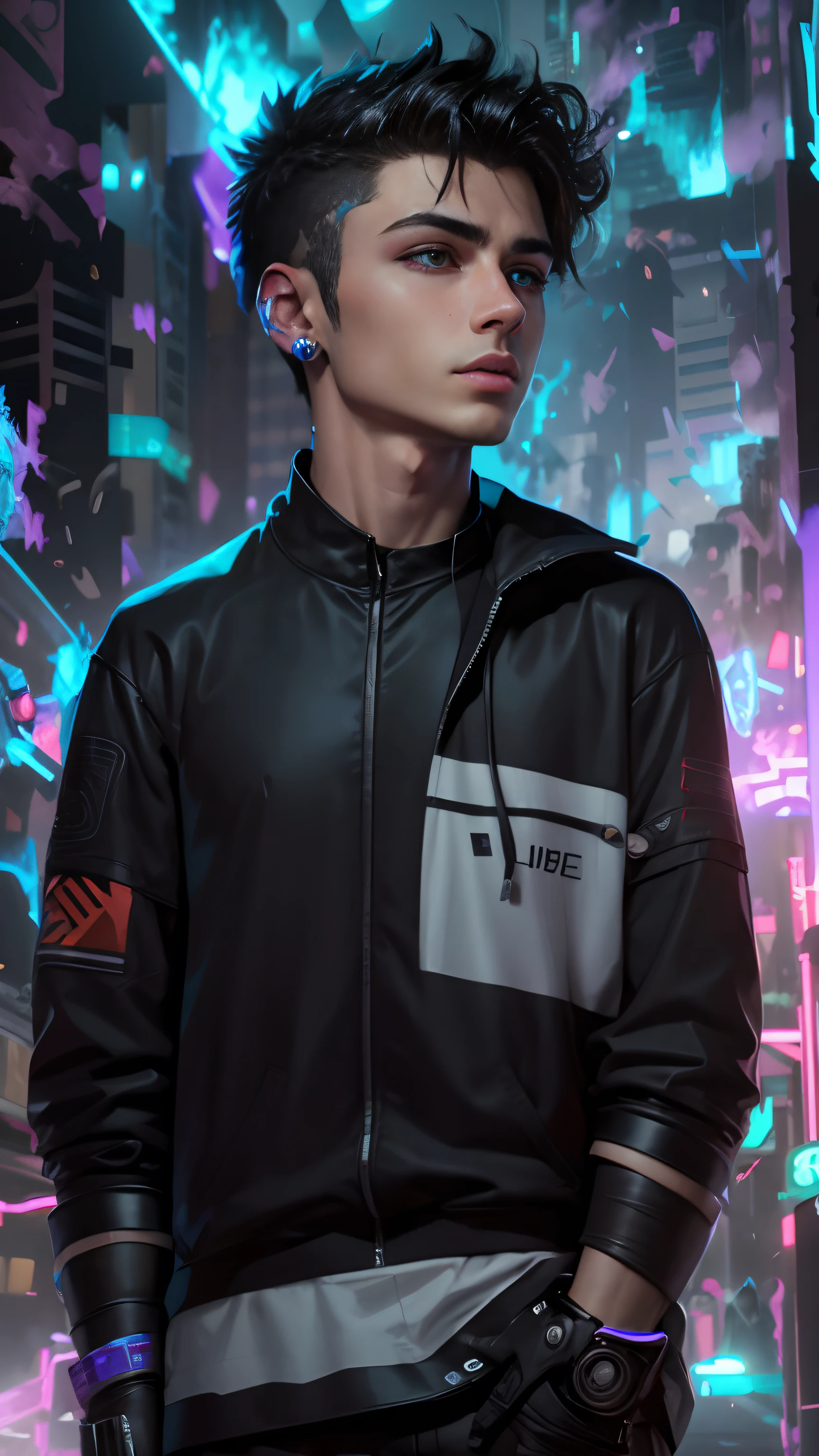 Change background cyberpunk handsome boy, reallstic face, 8k, ultra realistic,