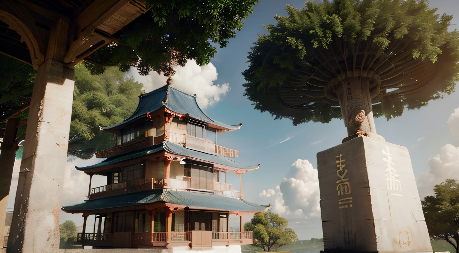 Architecture in the eyes of Chinese wind trees, Peach tree