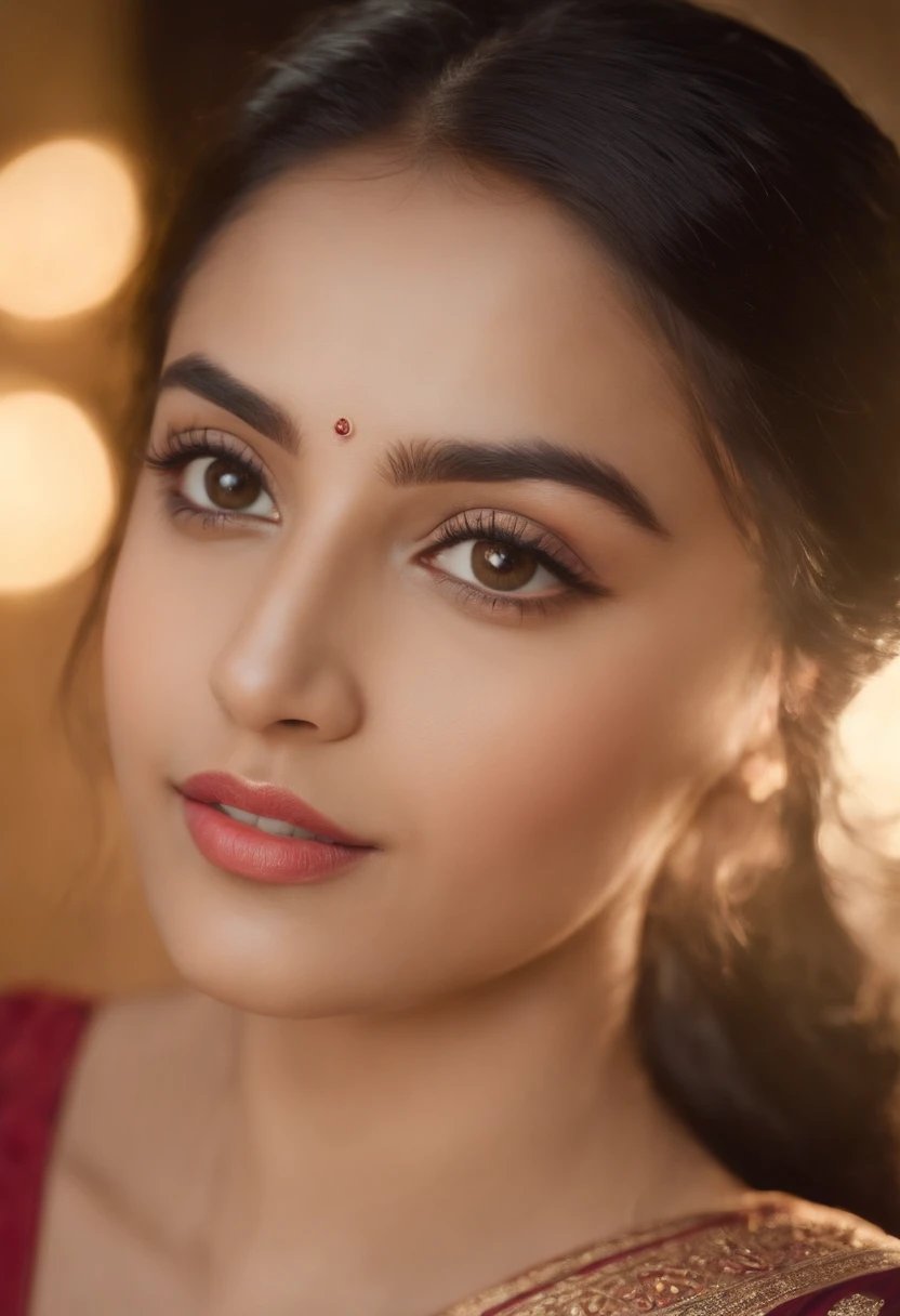 fair complexion, woman around 23 years old, natural black hair, distinctive black eyes, wearing saree, slender and graceful, beautiful, perfect woman to marry, candlelight in a Indian style, ultra sharp focus, realistic shot, tetradic colors. generate images inside round shape