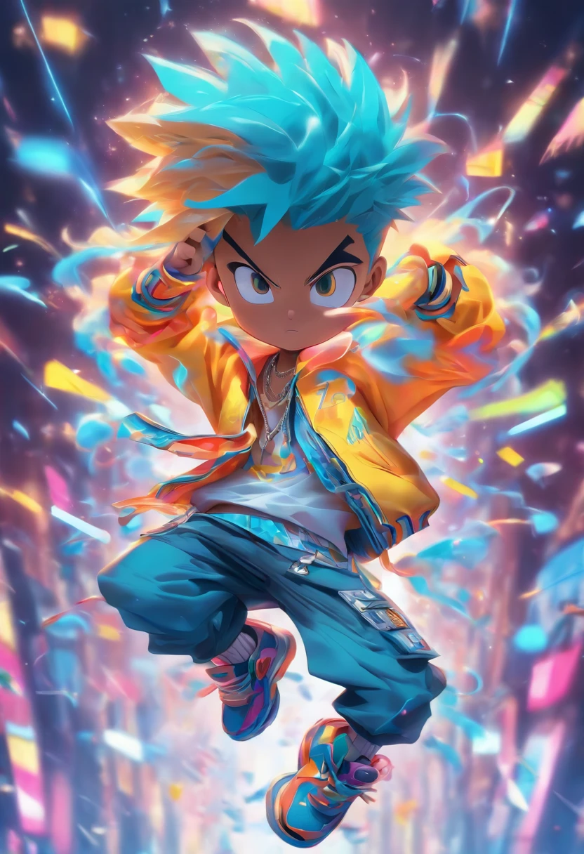 Hip Hop boy Youth, , MD clothing, trendy clothing, fluffy hair, exquisite facial features, Nike shoes, headphones, silver necklace, Run and sprint action, inflatable backpack, yellow blue gradient, clean background, front view, movie lighting, light and shade contrast, ip pop mart blind box, 3d, c4d, oc rendering, chibi, behance, ultra high definition, best quality, depth of field, --ar 3:4 --style expressive --s
250 --niji 5