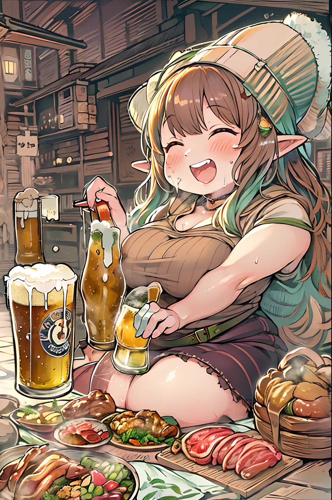 Nsfw,((dwarf,toddler body)),megumin,1girl,solo,breasts,blush,bangs,brown hair,black hair,red eyes,hat,navel,heart,beer mug,dark golden pee,(((pee,poop))),(((peeing in the beer mug in the hand))),(poop in the beer mug),(incontinence,white steam from pee),(((spread pussy))),(((spread anus))),pussy with dirt,thigh with dirt,beer full of cervix,poop full of mug,standing,beer mug between legs,((Straddle small beer mug)),from below,(((pee come out urethral))),(((poop come out anus))),((shaved pussy)),gaping anus,