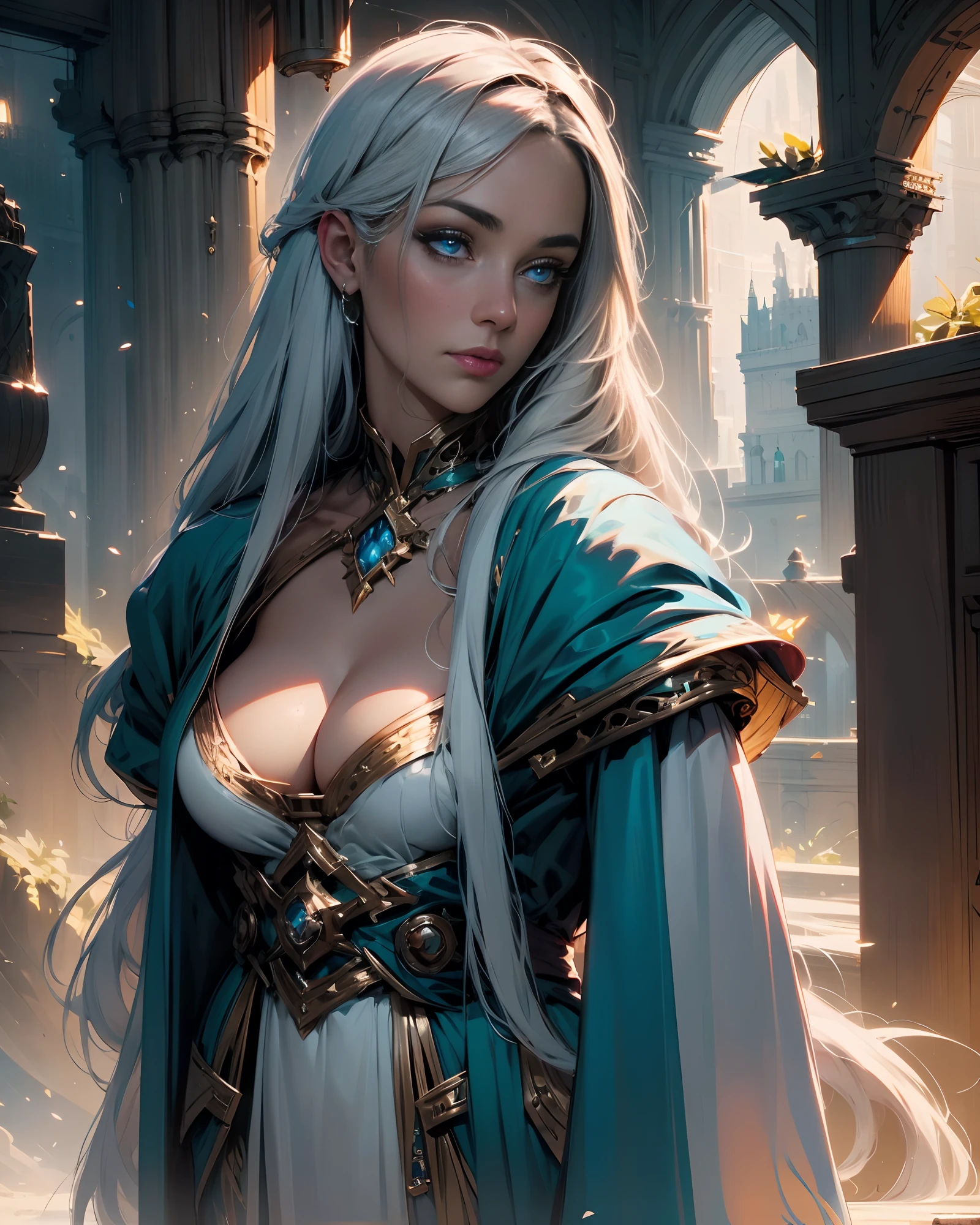 concept art of a mage,beautiful detailed face,flowing robe