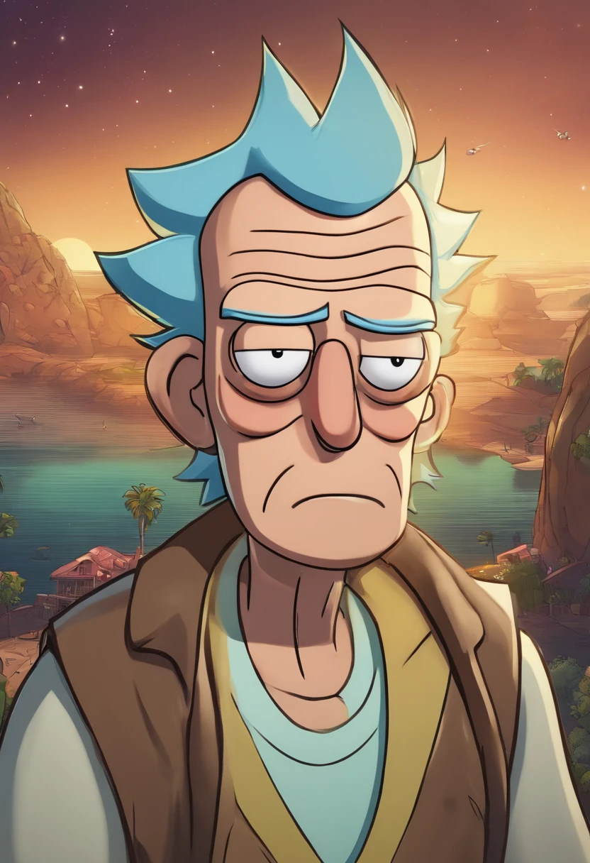 (melhor qualidade:1.2,ultra-detalhado,Realistic:1.37),desenho do personagem de Rick and Morty no estilo de arte do universo de Rick and Morty,alta resolução,profissional,retrato,anime,vivid colors,Physically-based rendering,detailed facial features,foco nítido,good-natured expression,cabelo estilizado,fundo do universo,portal dimensional,Humorous props,scientific fiction,studio lighting,Bokeh