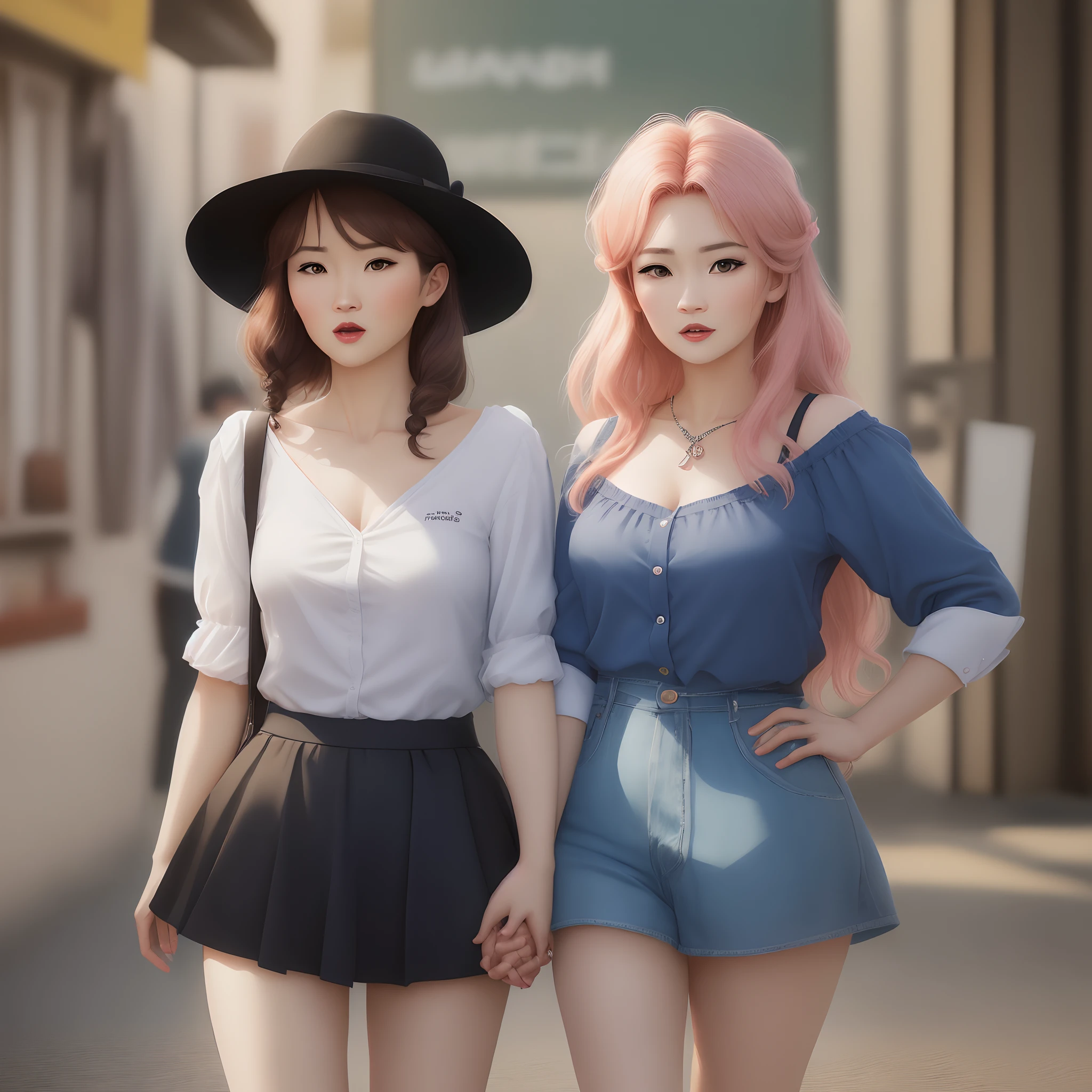 ((Best Quality, 8K, Masterpiece: 1.3)), (Flower Cap: 1.3), Focus: 1.2, Perfect Body Beauty: 1.4, Buttocks: 1.2, (Layered Haircut: 1.2)), (Dark Street: 1.3), Highly Detailed Face and Skin Texture, Full Body, Delicate Eyes, Double Eyelids, Whitened Skin, Long Hair, (Round Face: 1.5), (Loose Crop Top, Shorts: 1.6)