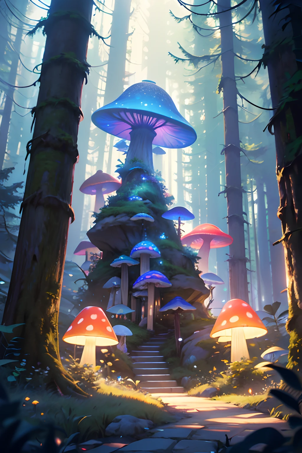 masterpiece, best quality, high quality,extremely detailed CG unity 8k wallpaper, An enchanting and dreamy scene of a fantasy forest, with towering trees, glowing mushrooms, and hidden fairy glens, creating a sense of mystique and enchantment, artstation, digital illustration, intricate, trending, pastel colors, oil paiting, award winning photography, Bokeh, Depth of Field, HDR, bloom, Chromatic Aberration ,Photorealistic,extremely detailed, trending on artstation, trending on CGsociety, Intricate, High Detail, dramatic, art by midjourney