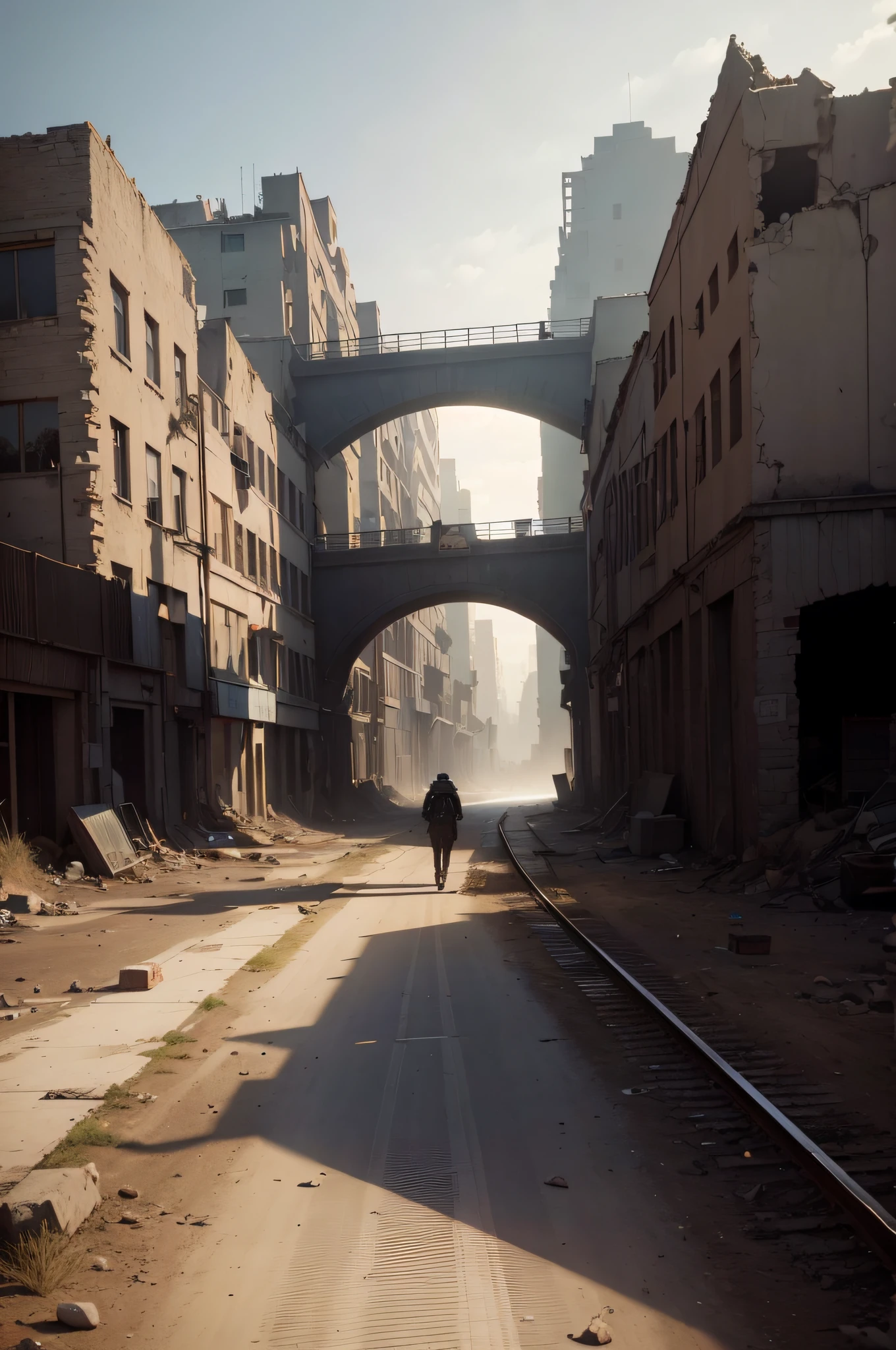 Desolation, depression, there is a fire at the far end of the picture