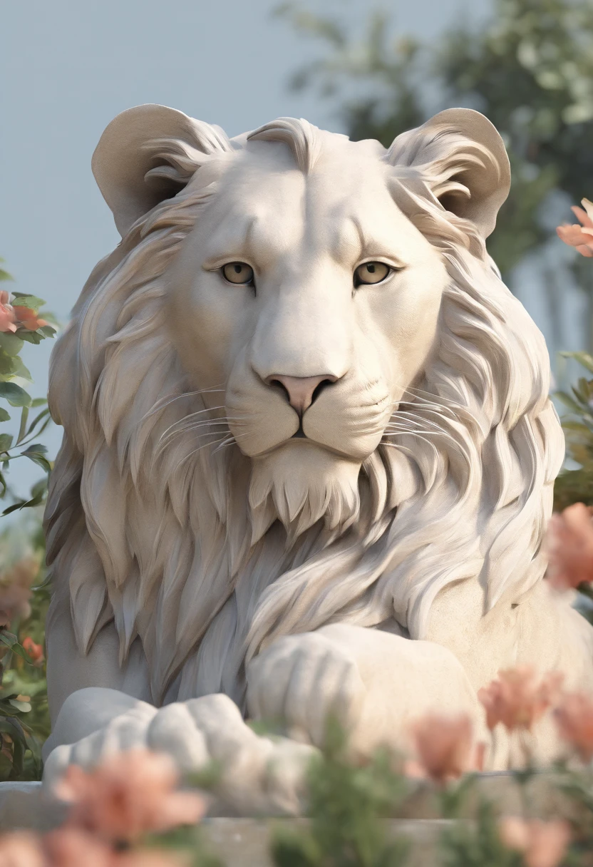 Lion blanc dirige vers un mantagne blanche attraper par des haines