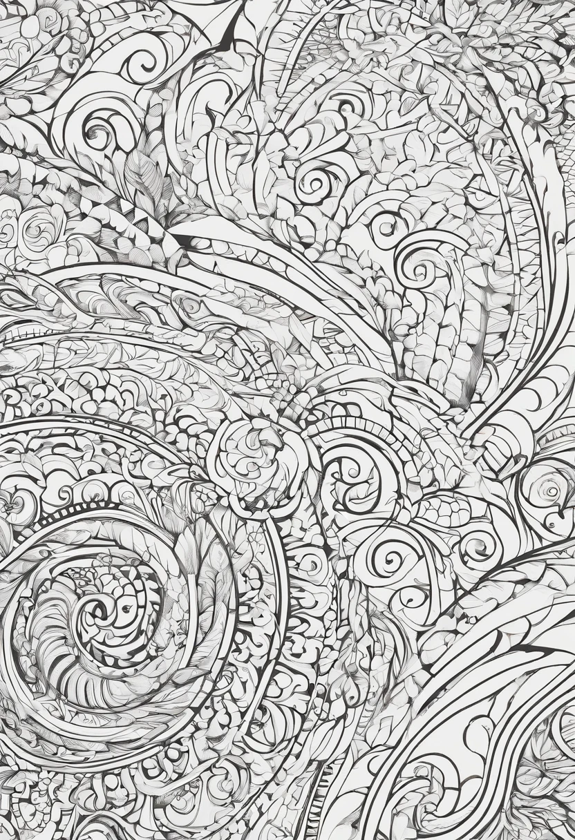 (best quality,highres:1.2), colorful pattern of spirals and circles, intricate paisley designs, fine details, masterful rendering, high contrast, dynamic lighting, colouring book art