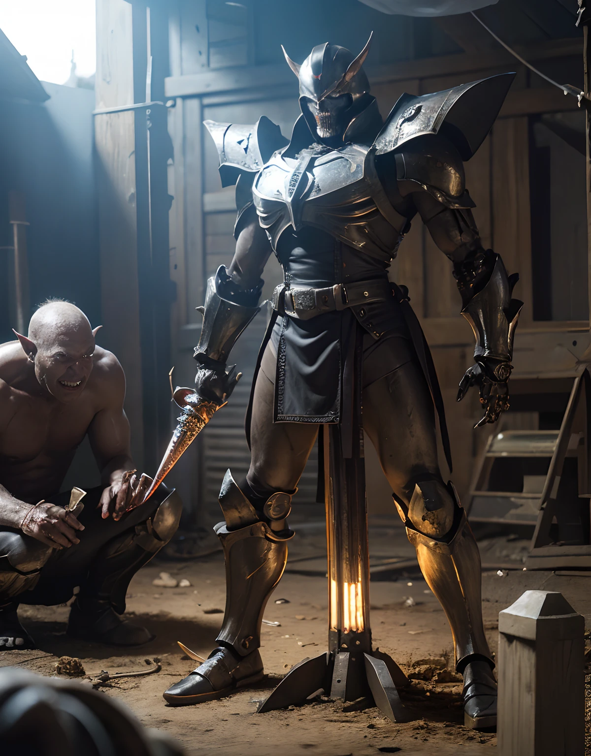 (One Knight Girl)、top-quality、​masterpiece、超A high resolution、(Photorealsitic:1.4)、Raw photo、1人、Fight mutants、（Wear the Dark Knight's Armor）、glowy skin、(((Dark Fantasy)))、With a beautiful sword and shield、（Black Metal Bodysuit）、(Fight goblins、ogre、Fierce battle with orcs),（Fight fiercely against aliens）、Fight fiercely、(Skeleton collective background),(Background of decaying dungeon ruins)、（Skeleton helmet）、(Fighting Demonic Beasts)、(Small LED)、((super realistic details))、portlate、(Strong giant demon beast background),globalillumination、Shadow、octan render、8K、ultrasharp、Colossal tits、Raw skin is exposed in cleavage、metals、Details of complex ornaments、Japan details、highly intricate detail、Realistic light、(Mystical expression),CGSoation Trends、Red Eyes、radiant eyes、Facing the camera、neon details、(Mechanical limbs)、(blood vessels connected to tubes)、()、Gundam、Small LED、Toostock、（Fight aliens on another planet）、（Attack of the Monster Beasts）、（Wounded in a deadly battle）、