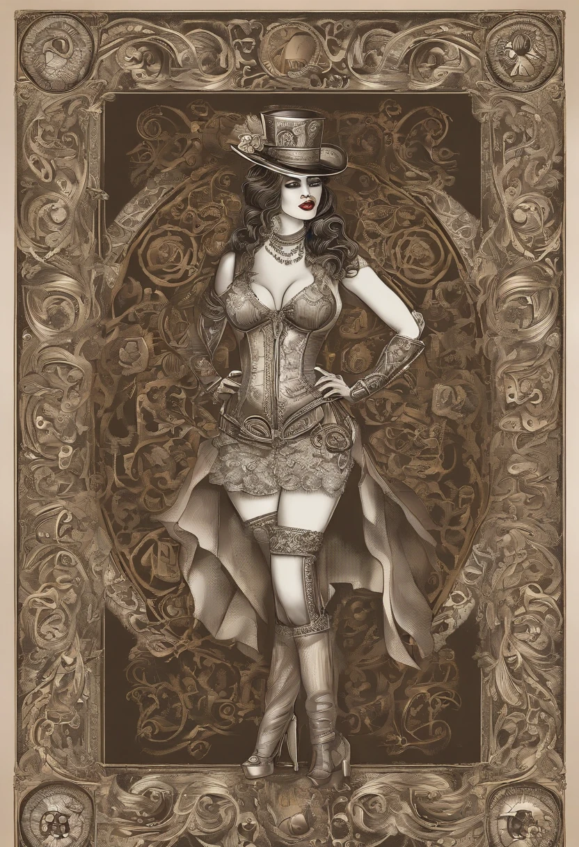There's a woman wearing a Steam Punk hat, Steampunk, fantasia Steampunk, estilo de fantasia Steampunk, arte Steampunk, arte digital Steampunk, roupas Steampunk, exquisite masterpiece with the best quality and high resolution featuring goth . Her captivating aqua eyes shine under the dim lights of a dirty room. The composition presents a cowboy shot of her standing seductively, exuding a hint of blush on her cheeks." Pornographic, hands spreading ass, vagina showing, huge asshole , accurate anatomy , (bent over :1.6) , ass, ((NSFW)):1:6 , ((no thong)):1.3 , rear view , looking at viewer , pressenting, exposed , bent over, sexy pose, alluring, (huge tits 1.8)