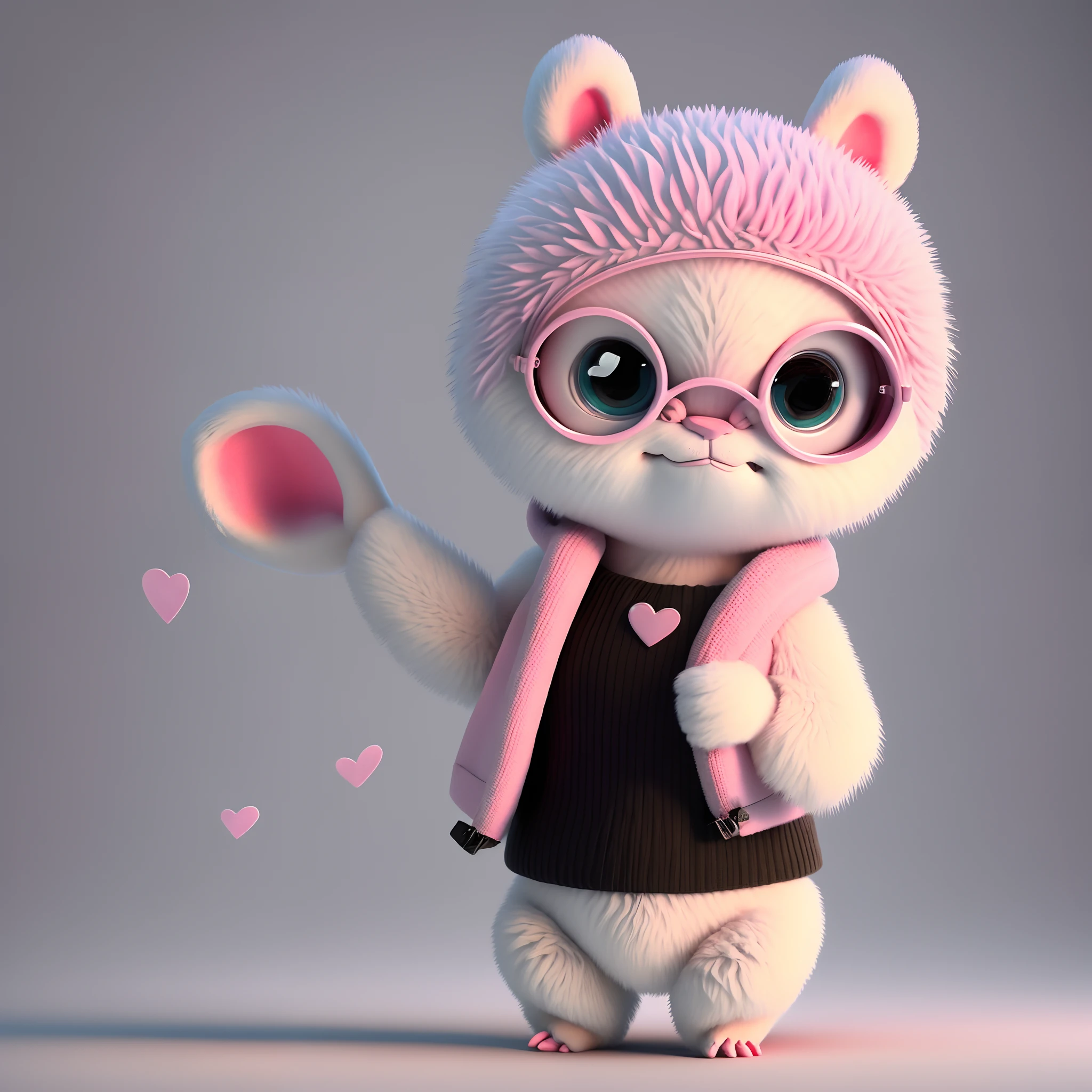 An anthro male pink shark wearing a black bodysuit, black thigh highs, and pink circular glasses

He has white fluffy hair and pink long shark tail 

It’s eye pupils are pink heart shaped and it’s called “Kawaii shark”

It’s fluffy and it’s stomach and chest are white furred