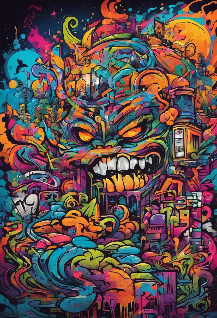 Prompt: Graffiti, The Monster, The whole picture, hight resolution、highly contrast