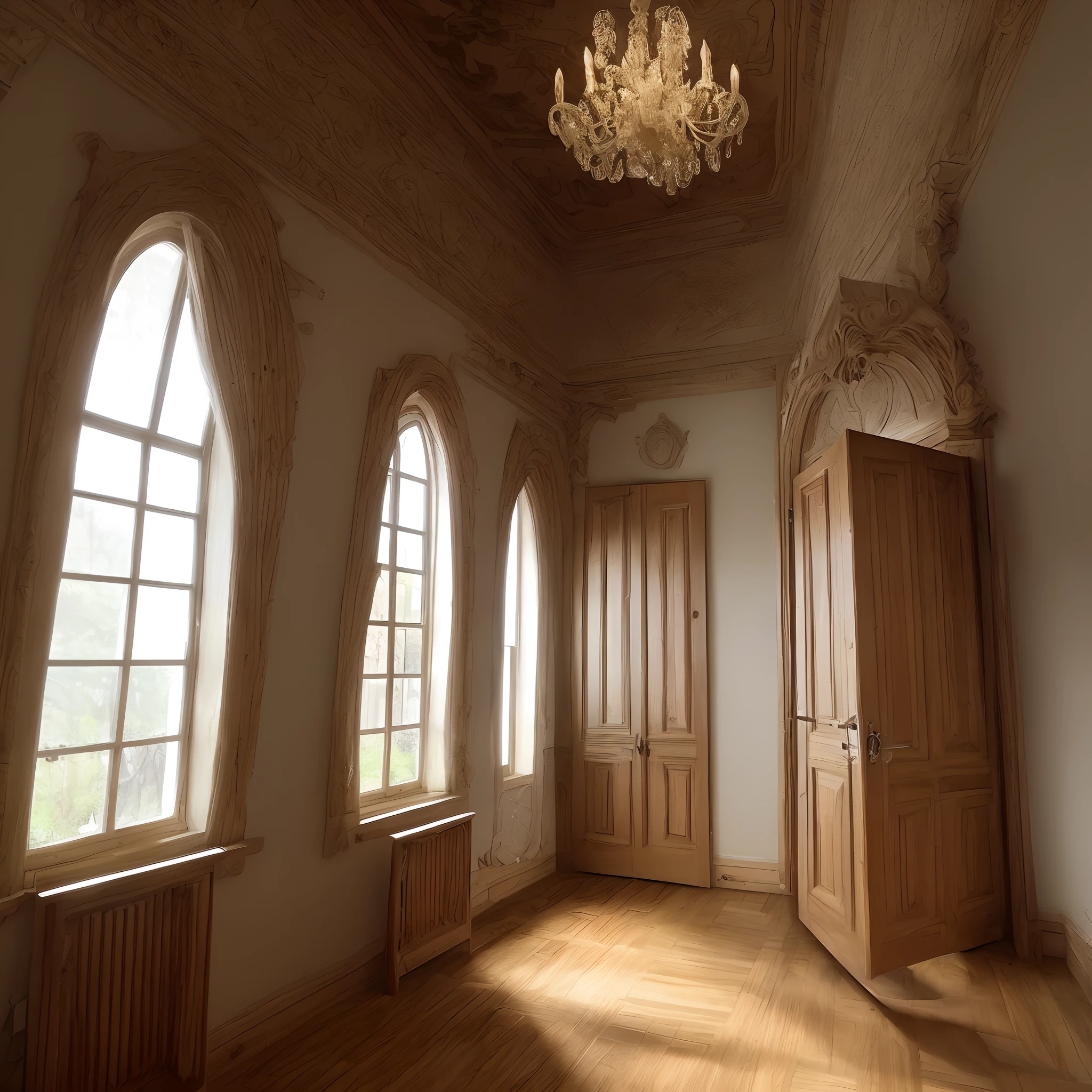 A room with countless doors and small items floating