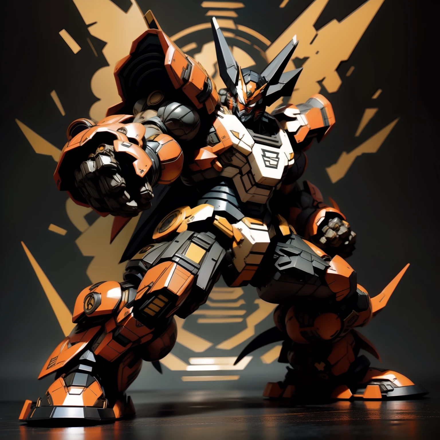 Super Robot、Large limbs、Fighting Pose、Black coloring、Heavy machine、best quality、tattooed、