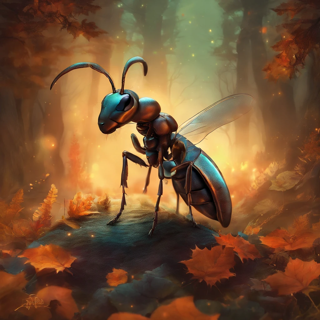 An ant,Profile,in a halloween style,Center composition,(tmasterpiece,Best quality:1.2),the best lights,The best shadow,Render the background, stylized 3d render