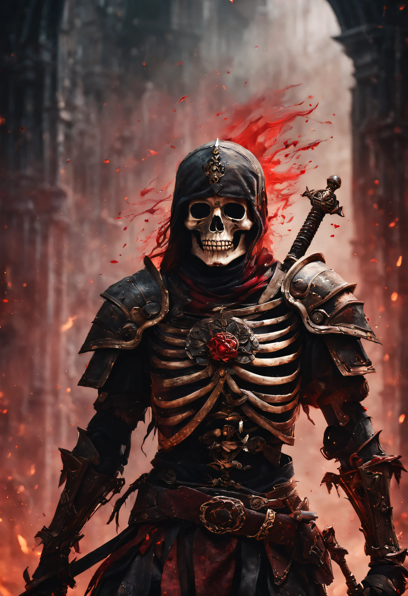 ~*~Breathtaking~*~ cinematic realistic close-up shot in a movie scene, vibrant colors, highly detailed, presented in cinemascope, creating a moody atmosphere.
skeleton warrior, blood, holding sword, holding weapon, (WarriorStyle:0.9), beautiful, masterpiece, best quality,