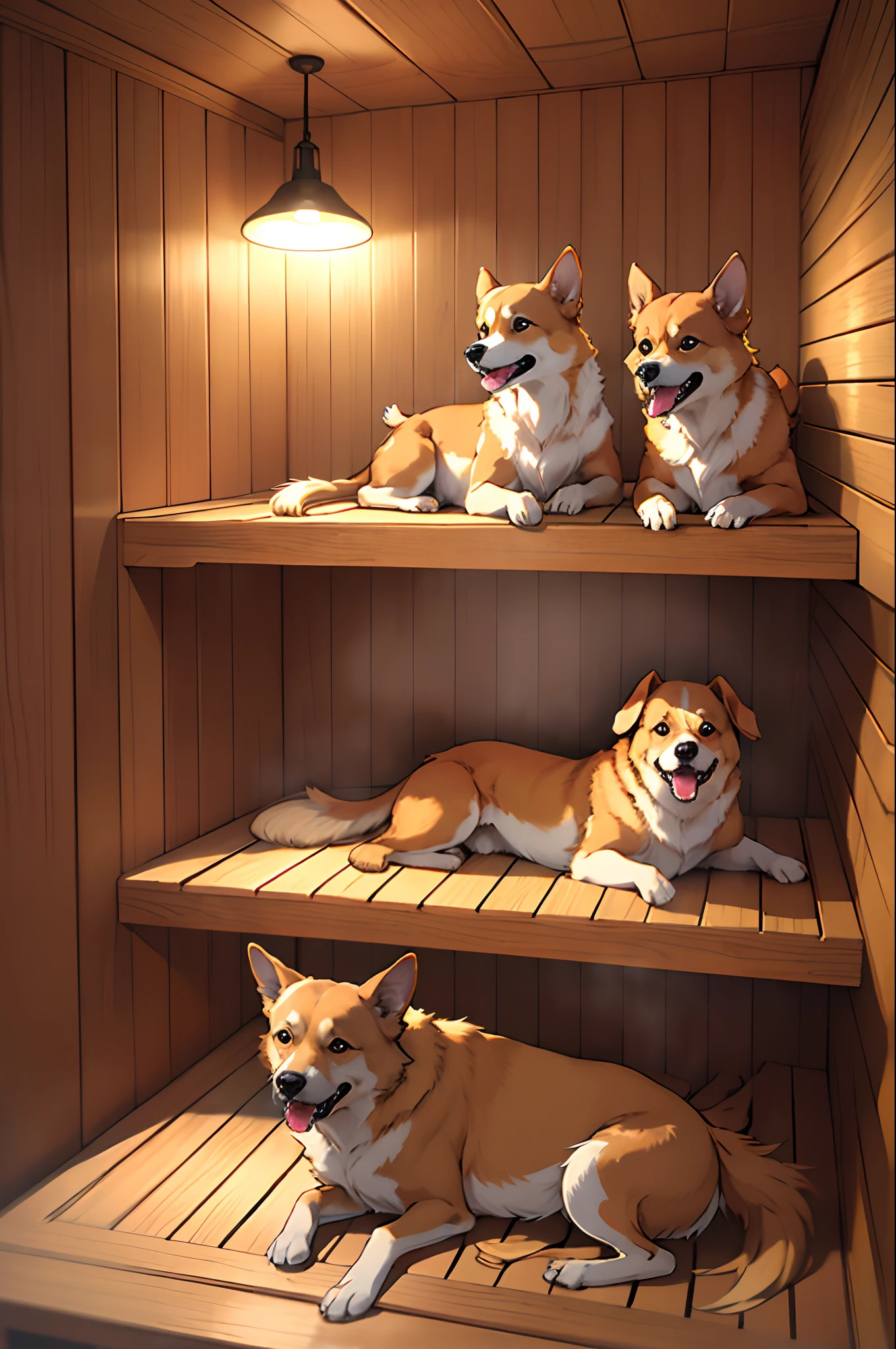 Chihuahua and Golden Retriever in the sauna