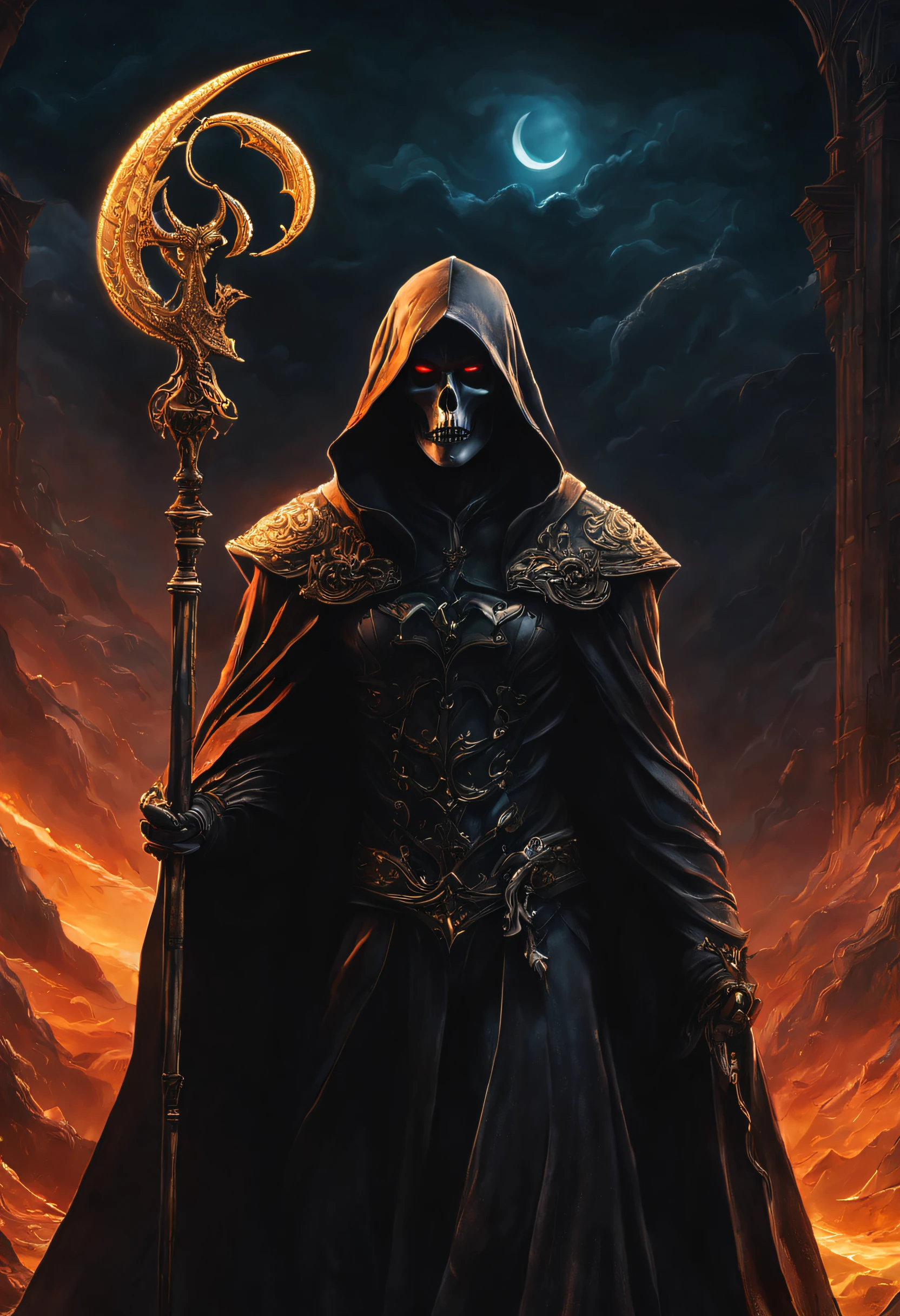 necromancer with various powers and a staff
