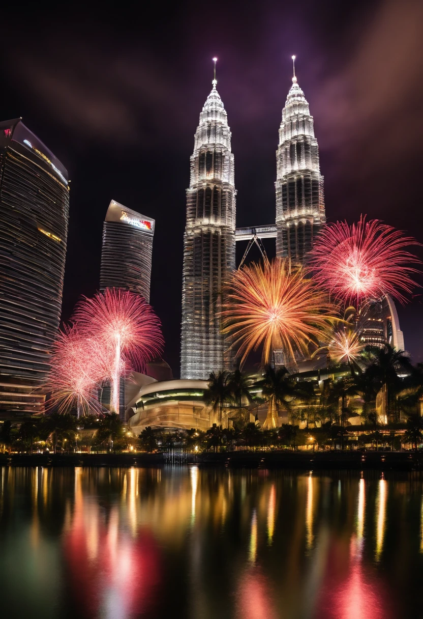 Malaysian National Day,fire works,Petronas Twin Towers in Malaysia
