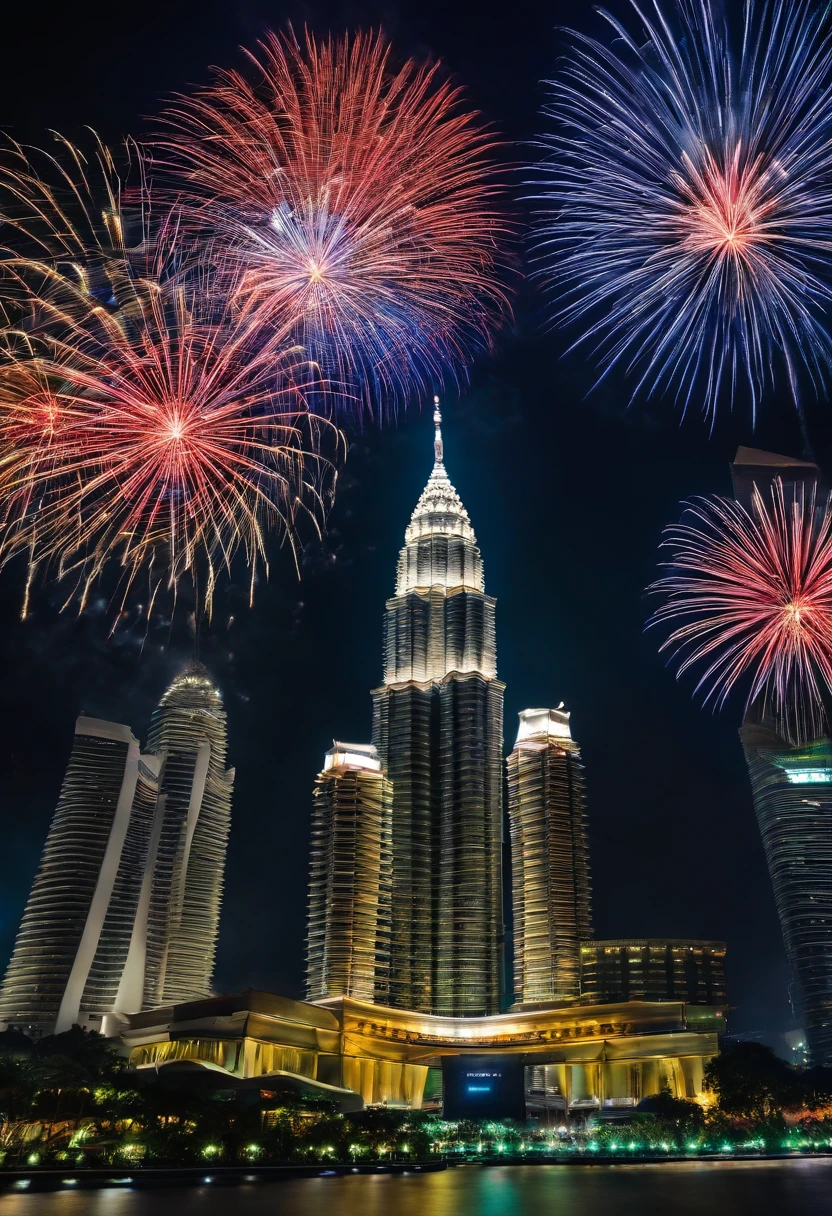 Malaysian National Day,fire works,Petronas Twin Towers in Malaysia