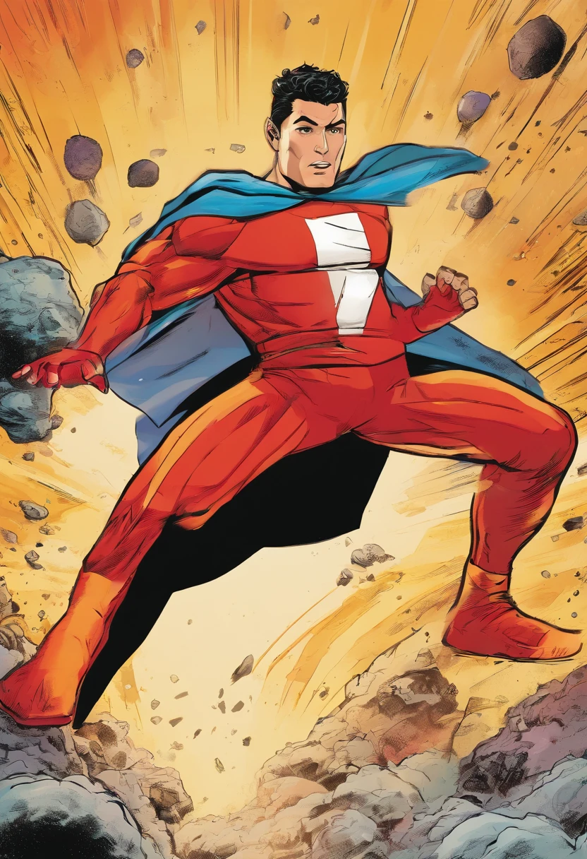 Junior male superhero standing in room in crimson panties and off-white socks