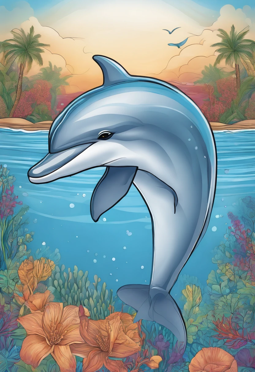 A dolphin, coloring page, no background