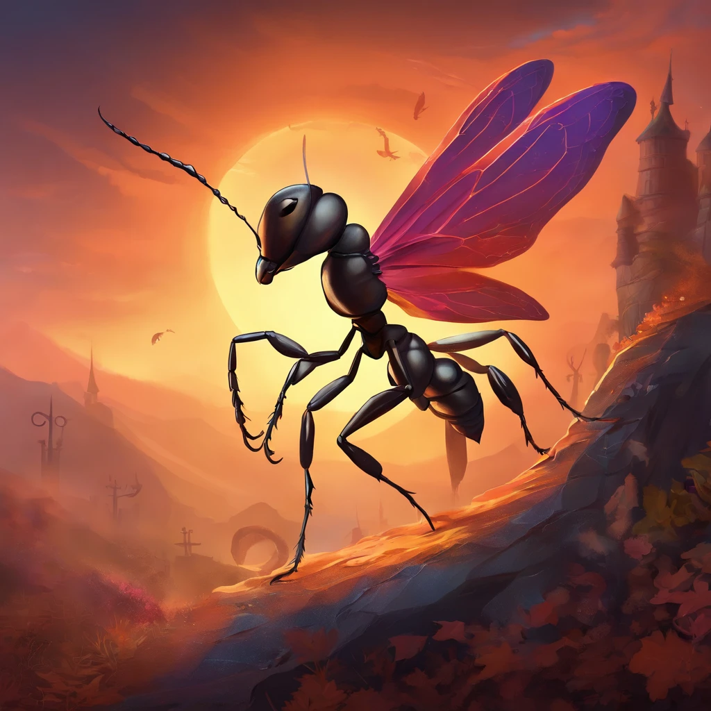 An ant，Profile，in a halloween style，Center composition，（tmasterpiece，Best quality：1.2），the best lights，The best shadow，Render the background, stylized 3d render