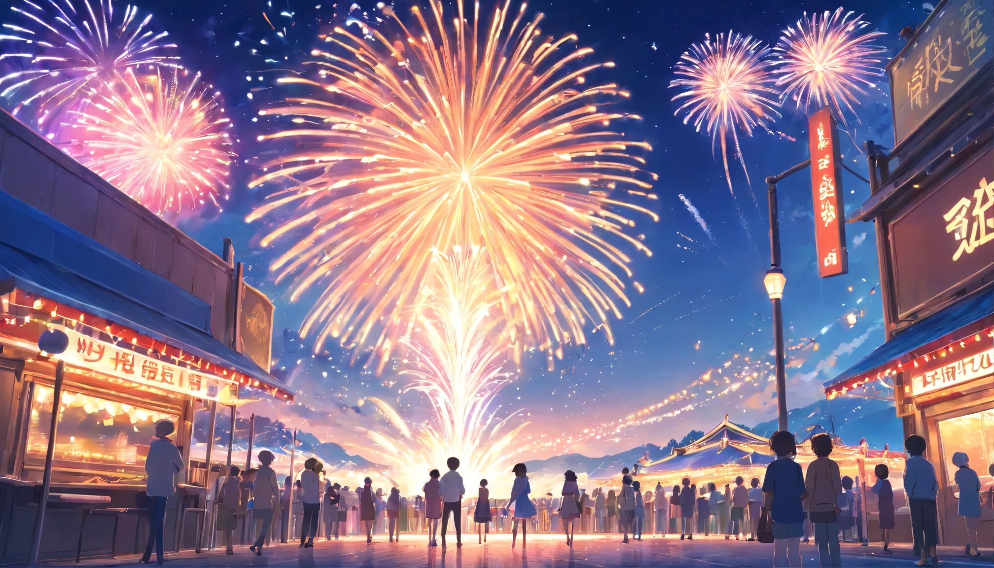 (Masterpiece, best quality) carousel, firework, scenery, starry night, festival, dynamic angle