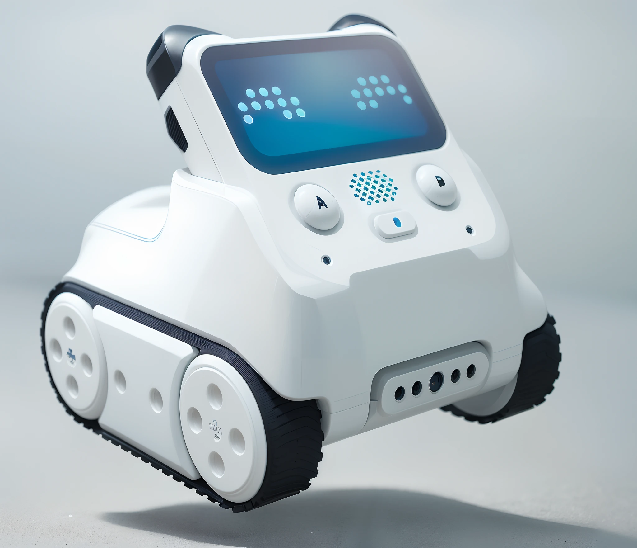 Close-up of a small robot，There is a clock on it, scout police robot, Robot design, White robot, Concept robot, humanoid robots, security robots delivery, adorable friendly robot, droid, Robot dog, a robot, sleek robot, robot, friendly robot, Micro robots, robotic cat, Robot dog, futuristic robotic, dirtyrobot, Cute robot