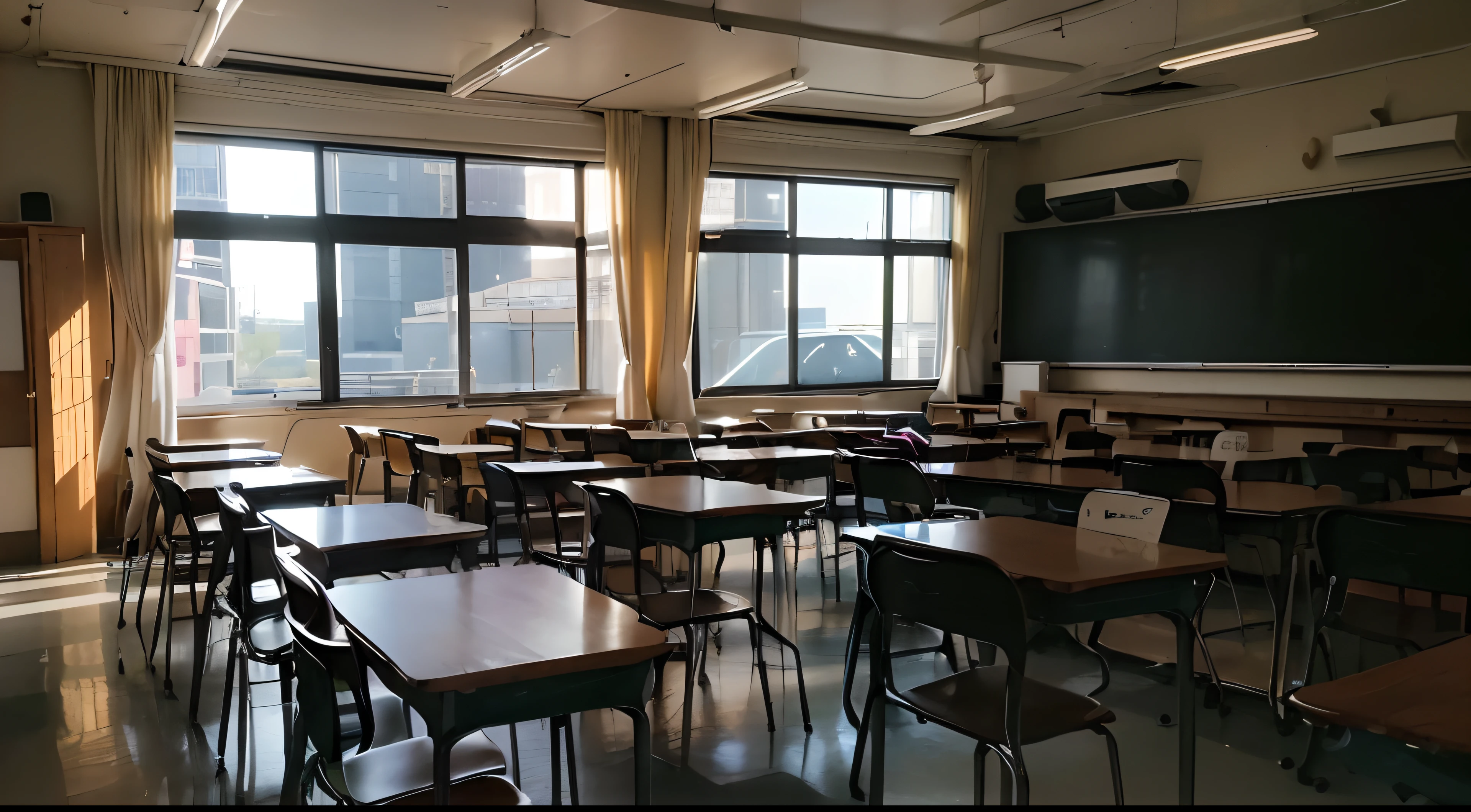 a picture、(Photorealsitic:1.4)、(hyper realisitic:1.4)、(Cinematic:1.5)、Woman in her 20s、caucasian female、solo, （beautiful and delicate face）、（High-quality eyes）、hi-school girl、校服、bow ribbon、school classrooms、desk、textbook、 (look out of the window:1.5)