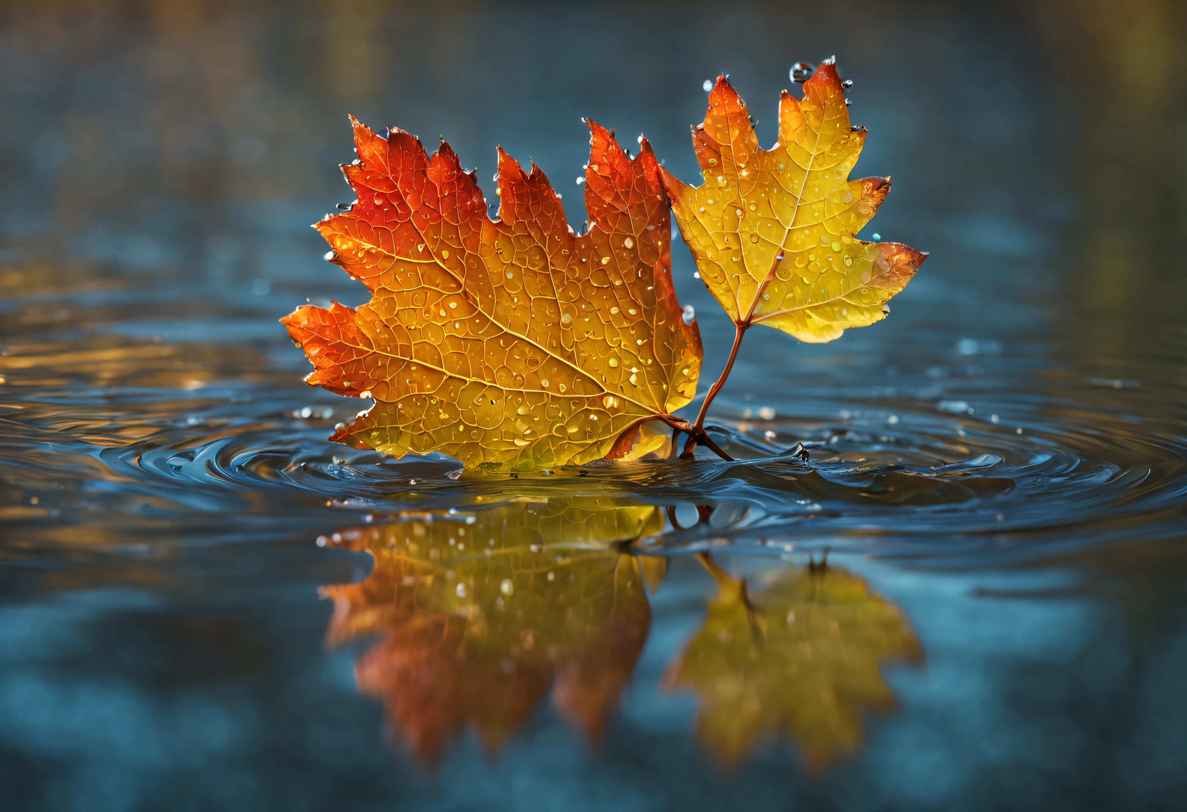 best quality, high resolution, ultra detailed, vibrant reflection of a moose leaf, sparkling water drop, realistic water texture, bright light, vivid colors, atmospheric, nature photography, bokehWater drop, moose leaf reflection, drop of water sliding down a moose leaf, transparent photography, bright, sparkling, splendid, colorful, magical, spectacular lighting, photo realism, ultra detailed, 4k, depth of field, high resolution