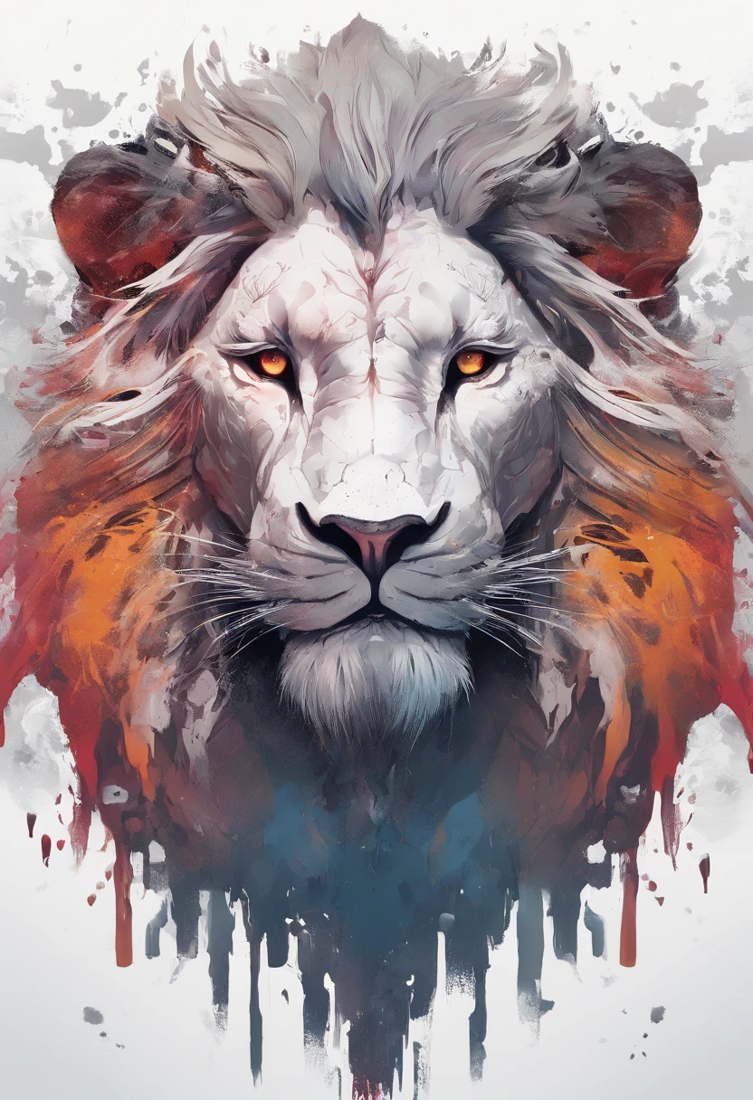 splashart, Lion's head, Well detailed mane ((white backgrounid)), piercingeyes, epic instagram, art stations, Color paint splash style+, contour lines, hyperdetailed intricately detailed, Unreal Engine, magnifica, intricate detailes, splash screen, Complementary color scheme, Realistic concept art, 8K分辨率, Masterpiece of deviance, an oil painting, heavy brushstrokes, Ink Drop, Splash gear