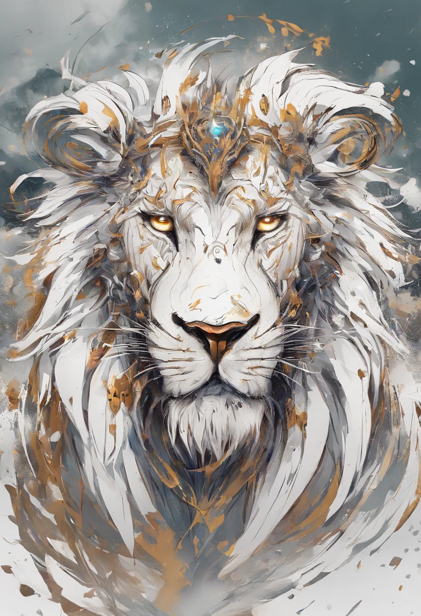 splashart, Lion's head, Well detailed mane ((white backgrounid)), piercingeyes, epic instagram, art  stations, Color paint splash style+, contour lines, hyperdetailed intricately detailed, Unreal Engine, magnifica, intricate detailes, splash screen, Complementary color scheme, Realistic concept art, 8K分辨率, Masterpiece of deviance, an oil painting, heavy brushstrokes, Ink Drop, Splash gear