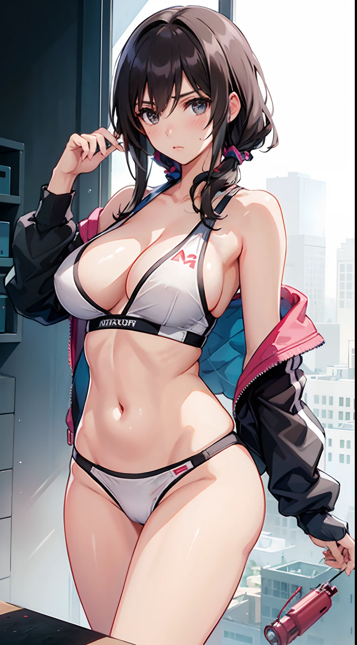 ((trainingwear)),(A MILF),(((maturefemale,adult woman))),masutepiece,top-quality, ultra-definition, max resolution, A highly detailed,gym,Tank Tops,((((Beautiful skin)))), Extremely sexy,Colossal tits,highleg,blush,cleavage,groin,pantyshot,a navel,Seductive thighs,Big ass,During training,thong,Standing forward bend
