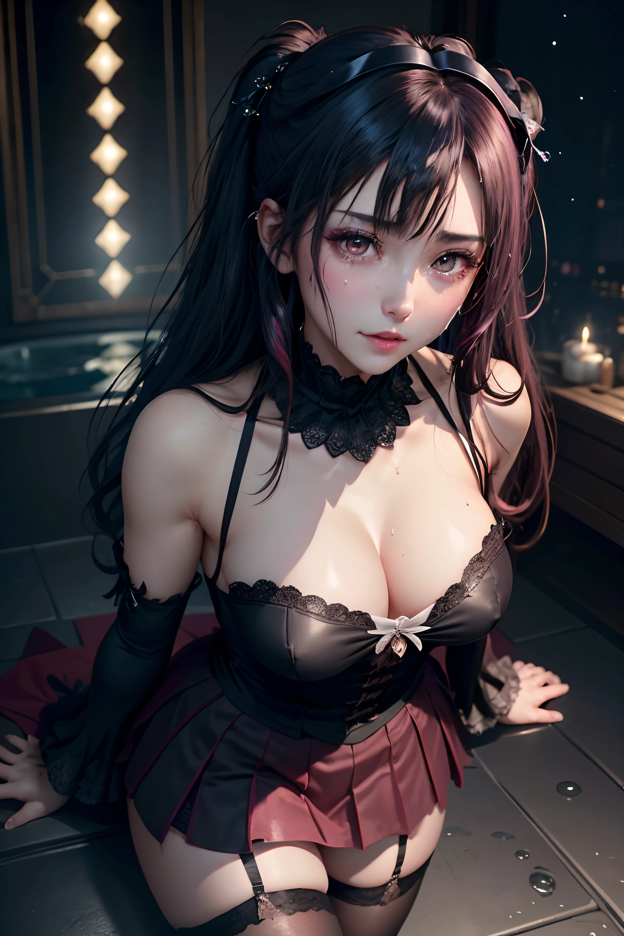 A sexy、A slight smil、garterbelts、knee high socks、panthyhose、Beautifying the world、Unhappy、Lament my night's fantasy、Transcendent beauty、Beautiful shape、wretched、ghosts、wraiths、Evil Spirit、Beautiful、boredom、Unusual beauty、Bewitching、Fornication、Hard Dark Gothic Makeup、Maniacal、Deep night sky、horor、twin-tail hair、Black Dark Eyeshadow、slaves、crying how bright、mourn、Sad songs、Good skin luster、Lace pink、Long hair straight hair、Dark Gothic Makeup、Dark smile、Restless Palace、Expressions of sexual arousal、Fragrant beauty、age19、carriage、Lying、seductiv、Strong sexual pleasure facial expressions、A look of shame、open one's legs、Dark Gothic、Gothic Long Dress、Gothic ta、bright pink hair、masturbation、bell sleeves、Wizard Sleeve、Obscene look、Stained glass background、masutepiece、Best Quality、Ultra-detailed、Refers to 5 books、Sweat glitters on my chest、Glitter of sweat on your face、Glistening with huge amounts of sweat on my thighs、Expression of sexual pleasure in anguish、I'm sweating a lot、Drunken face、maid clothes、Nasty Woman、Mysterious、noble、Face holding back the toilet、Goth lolithes、Black pretend skirt、from below looking up、to stand、The body is wet and shiny、Has a transcendent sex appeal、Sexy poses、Nasty poses、