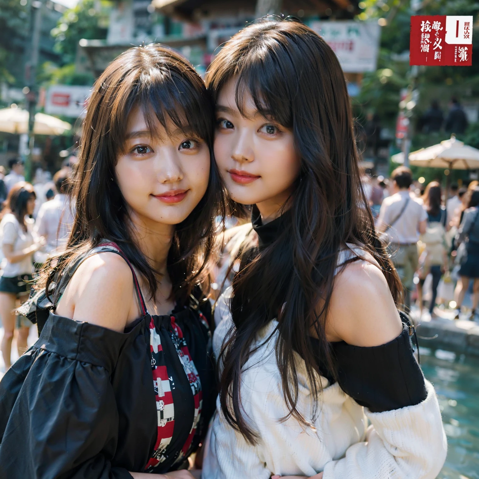 Identical twin sisters, off shoulders, Light smile, Shiny skin
Highest Quality、masterpiece、(Photorealsitic:1.4)