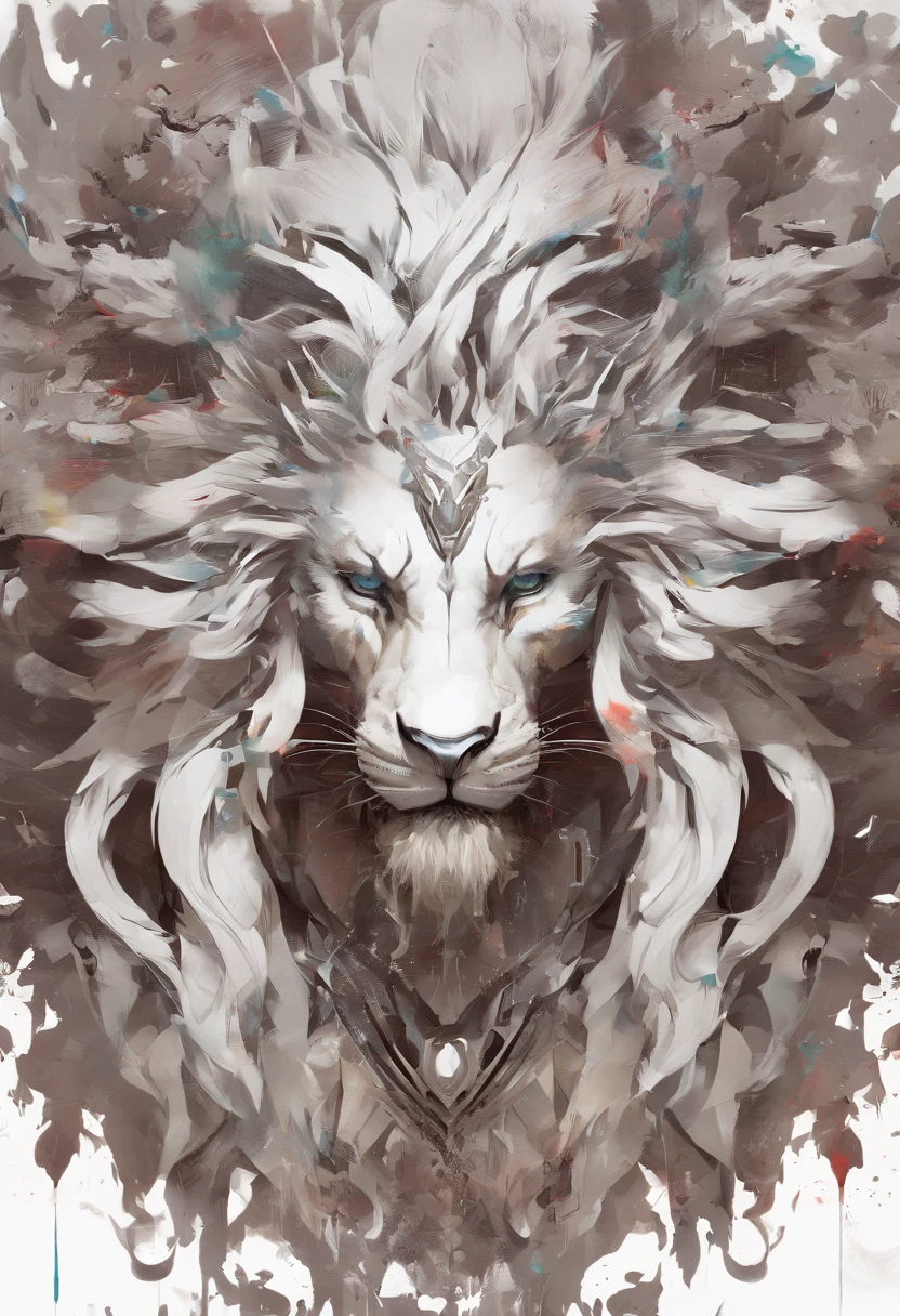 splashart, Lion's head, Well detailed mane ((white backgrounid)), piercingeyes, epic instagram, art stations, Color Paint Splash Style+, contour lines, hyperdetailed intricately detailed, Unreal Engine, magnifica, intricate detailes, Splash Screen, Complementary color scheme, Realistic concept art, 8K分辨率, Masterpiece of deviance, an oil painting, heavy brushstrokes, Ink Drop, Splash gear