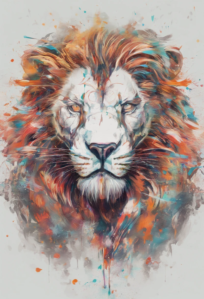 splashart, Lion's head, Well detailed mane ((white backgrounid)), piercingeyes, epic instagram, art  stations, Color Paint Splash Style+, contour lines, hyperdetailed intricately detailed, Unreal Engine, magnifica, intricate detailes, Splash Screen, Complementary color scheme, Realistic concept art, 8K分辨率, Masterpiece of deviance, an oil painting, heavy brushstrokes, Ink Drop, Splash gear