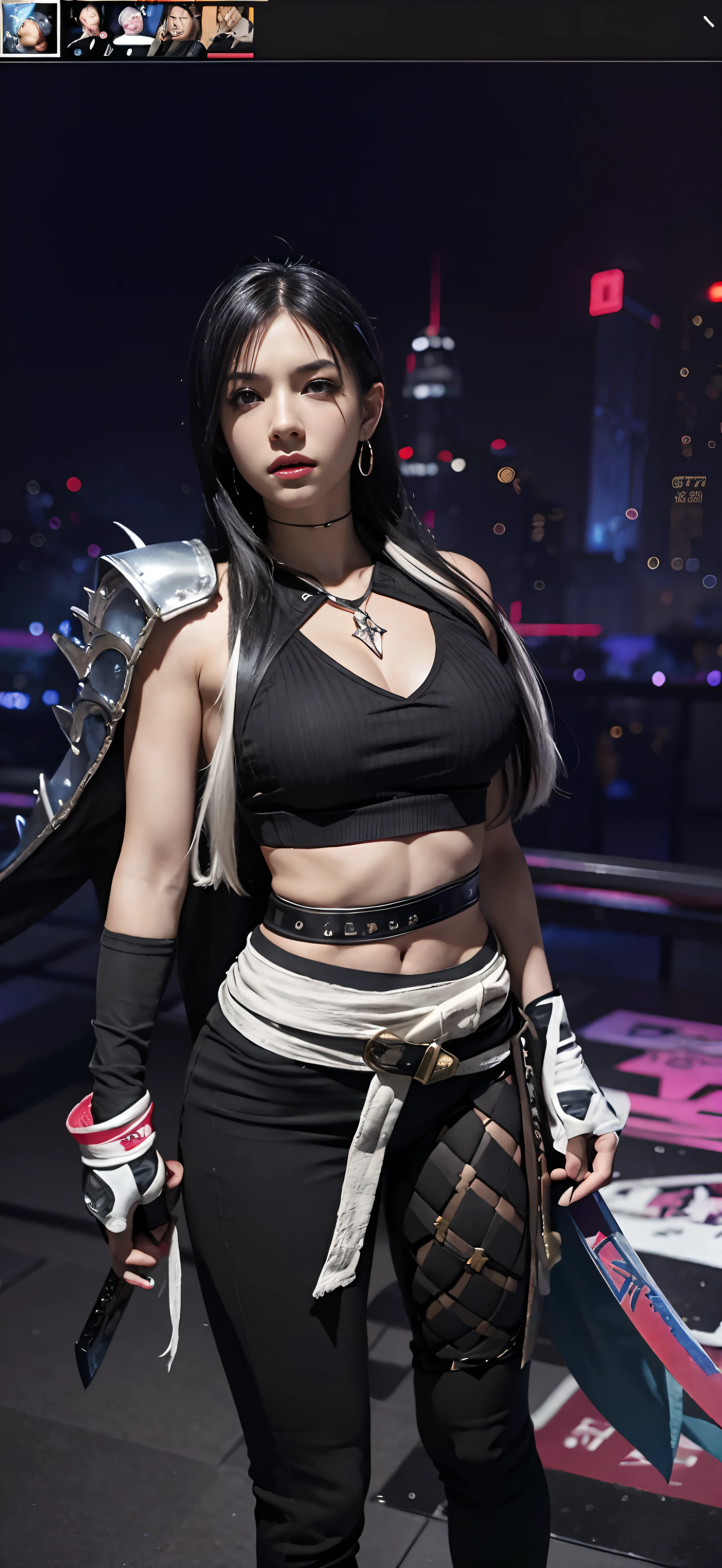 a close up of a person in a costume with a sword, as a character in tekken, female character, tifa lockhart with white hair, katana zero video game character, lunar themed attire, kda, slim body, cyborg - girl with silver hair, upper body avatar, fashion gameplay screenshot, fighting game character, new character, floralpunk elysian maiden, sigma female