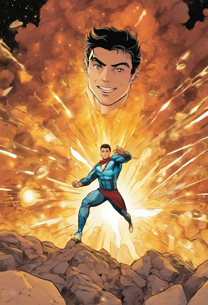 Picture Ronaldo, bathed in the meteorite's radiant energy, his eyes widening with astonishment and wonder as the otherworldly power courses through him, enveloping him in a golden aura that signifies his newfound strength and abilities.