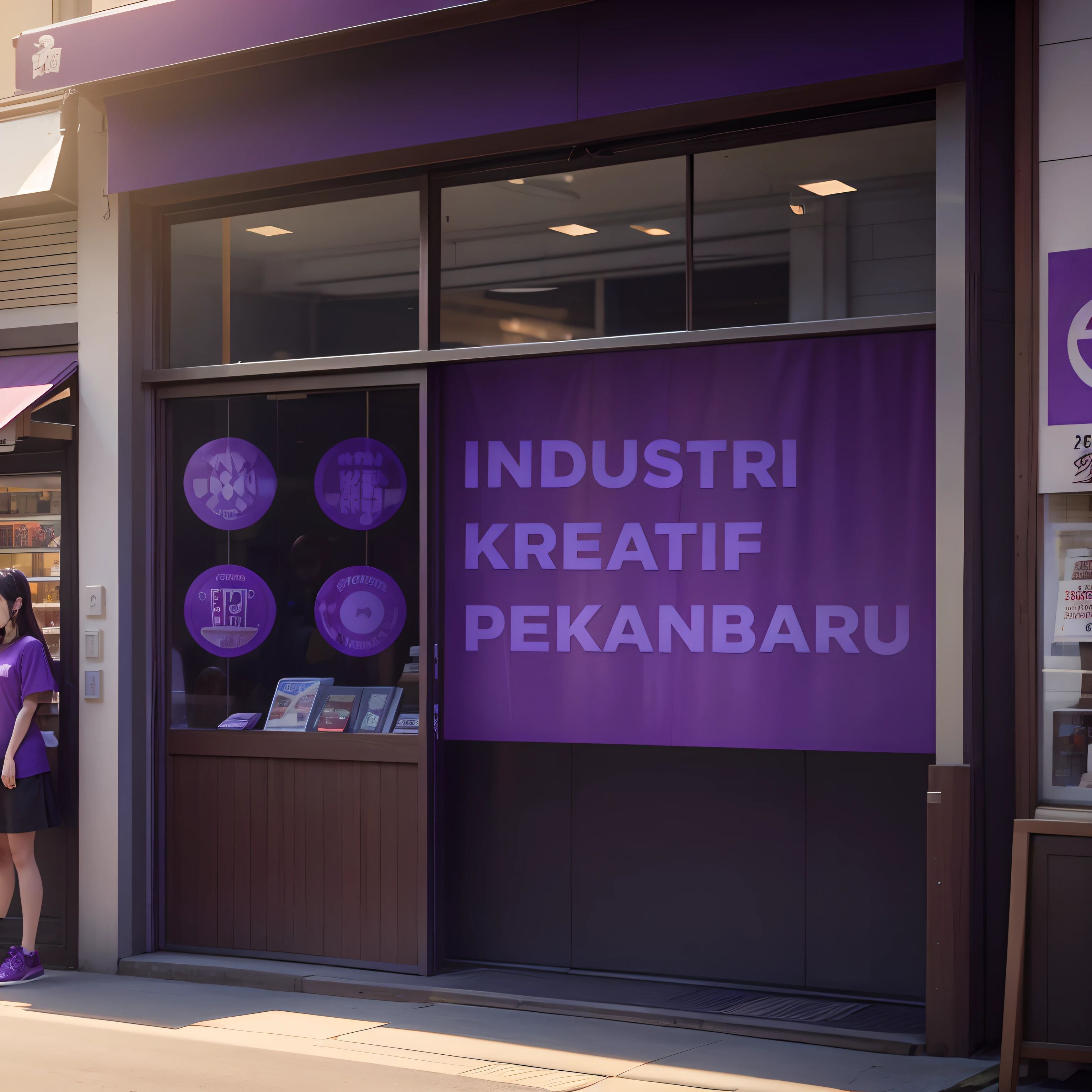 outside view of the shop, Game Shop. Raw Photo. In Tokyo, (Beautiful Woman stand in front, wear purple t-shirt).