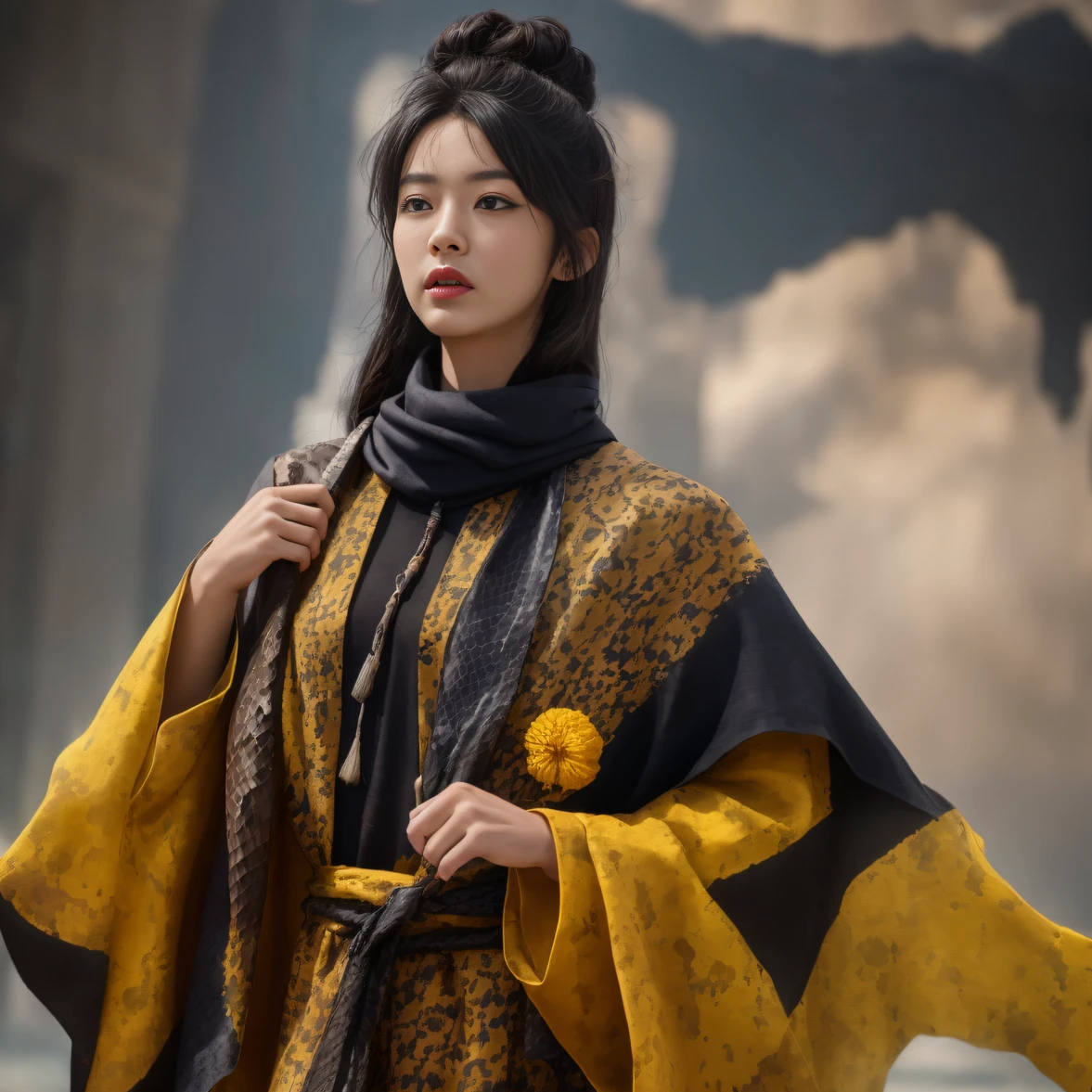 8K quality,1 girl,Backstreets,Side 32K,exteriors,Roof,People are small(tmasterpiece,k hd,hyper HD,32K)Long flowing black hair,Tang dynasty complex,zydink, a color,废墟(canyons), (Linen batik scarf), Combat posture, looking at the ground, Linen bandana, Chinese python pattern long-sleeved garment, 废墟(Abstract gouache splash:1.2)(realisticlying:1.4),Black color hair,The dust is blowing,, ultra-realistic vivid textures, Dramatic lighting, Unreal Engine Art Station Trend, cinestir 800,Flowing bright yellow hair,(((National style building)))Full body side 8K picture quality,1 girl,Backstreets,Lateral face(tmasterpiece,k hd,hyper HD,32K)Long flowing black hair,Tang dynasty complex,zydink, a color,废墟(canyons), (Linen batik scarf), Combat posture, looking at the ground, Linen bandana, Chinese python pattern long-sleeved garment, 废墟(Abstract gouache splash:1.2), Dark clouds lightning background,Flour flies(realisticlying:1.4),Black color hair,, RAW photogr, Sharp Re, Nikon D850 Film Stock Photo by Jefferies Lee 4 Kodak Portra 400 Camera F1.6 shots, Rich colors, ultra-realistic vivid textures, Dramatic lighting, Unreal Engine Art Station Trend, cinestir 800,floated hair,(((National style building)))Full-body side