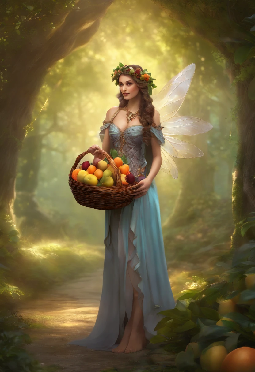 A woman dressed in a fairy costume holding a basket of fruit, 2. 5 d CGI Anime Fantasy Artwork, anime fantasy artwork, Fantastic works of art, HD Fantasy Art, Epic Fantasy Art Style HD, detailed fantasy digital art, digital fantasy art ), detailed digital 2d fantasy art, High quality fantasy art, digital 2d fantasy art, Detailed fantasy art, Fairy CGSOCIETY
