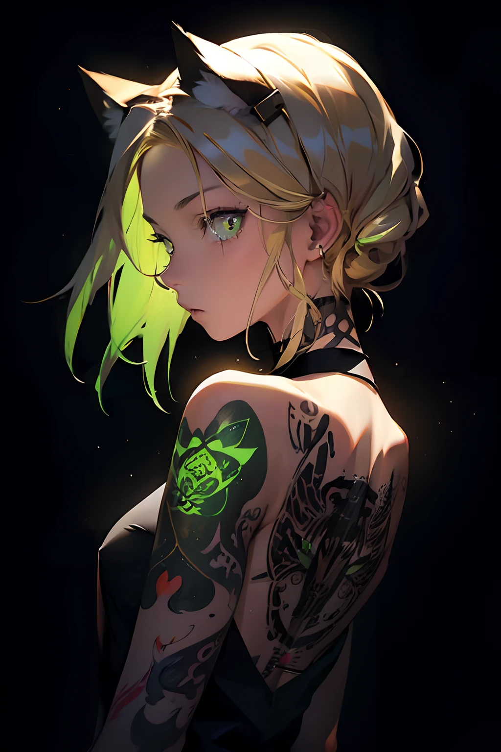 a blond、verd s eyes、Cat's ears、Cat tattoo、girl with、masterpiece、Daisaku、8K 、hight resolution