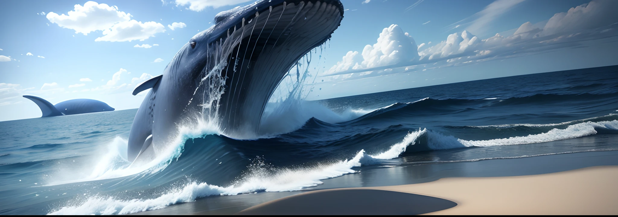 3D stereoscopic painting,Marine theme,There is a huge blue whale,Nothing else